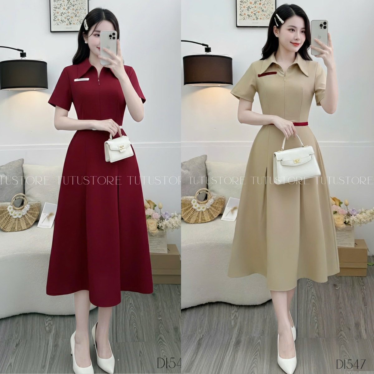 Đầm thiết kế cổ sơ mi dáng dài công sở TuTu Store - Mã D1547