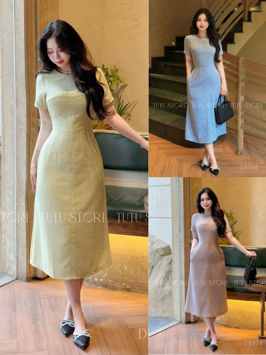 Đầm Linen Xước Thiết Kế TuTu Store Phù Hợp Đi Làm Dành Cho Nữ - Mã D1424