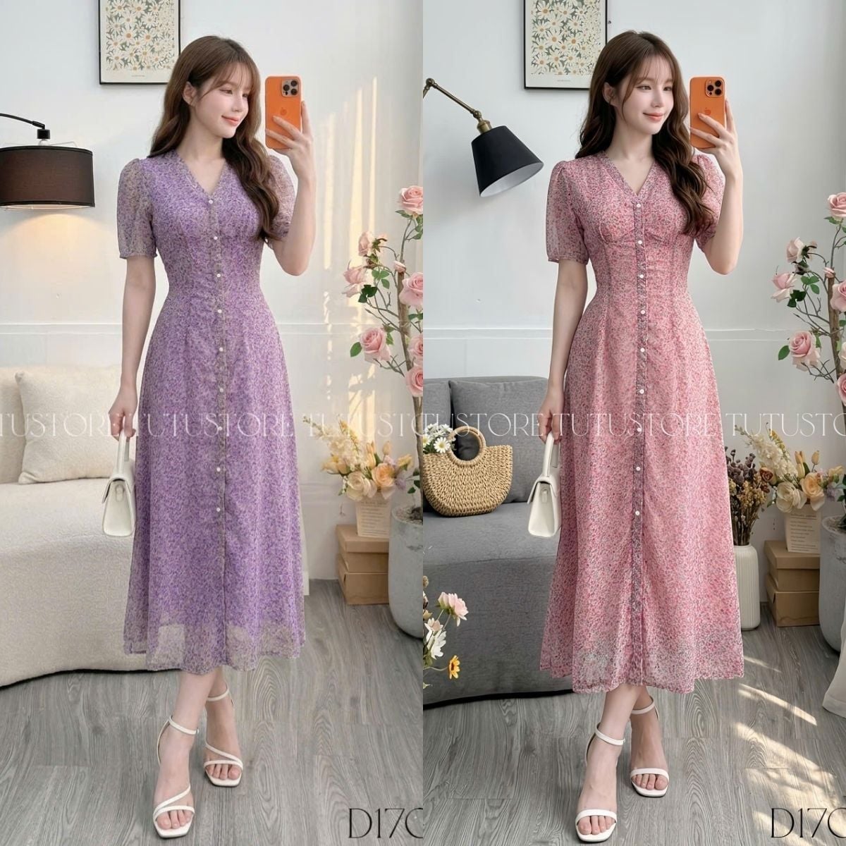 Đầm Hoa Thiết Kế Cổ V Dáng Dài Đi Chơi TuTu Store Mã D1707