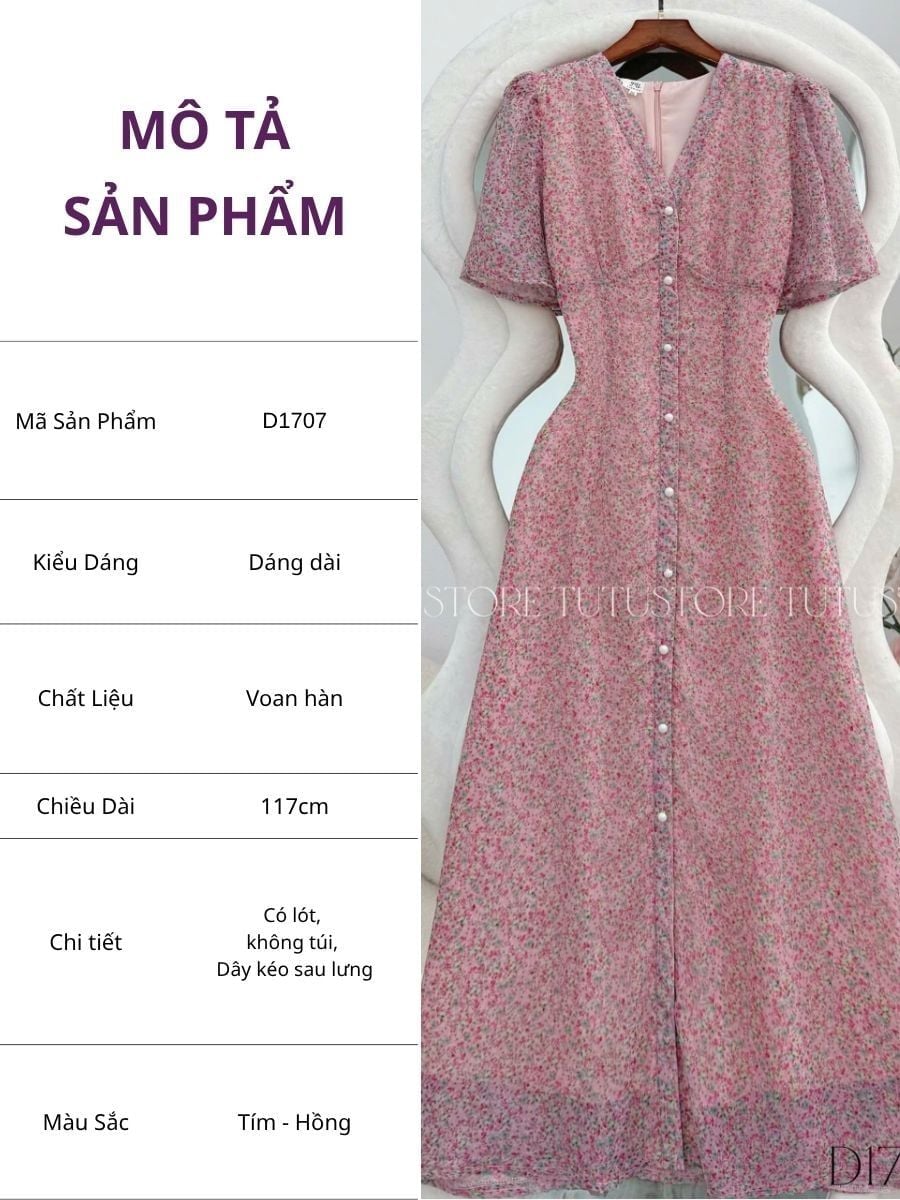 Đầm Hoa Thiết Kế Cổ V Dáng Dài Đi Chơi TuTu Store Mã D1707