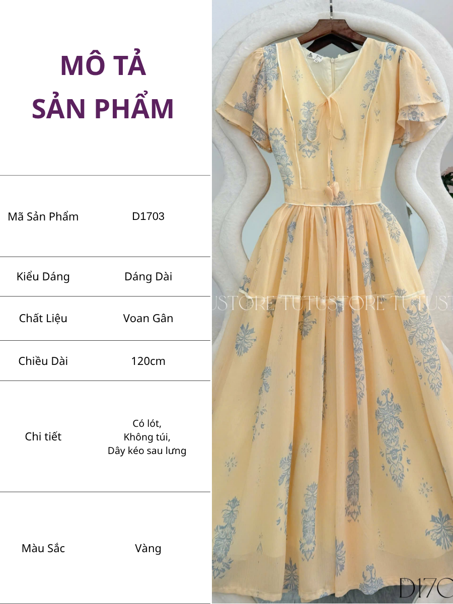 Đầm Voan Thiết Kế Cổ V Tay Bèo Dáng Xòe Đi Chơi TuTu Store Mã D1703