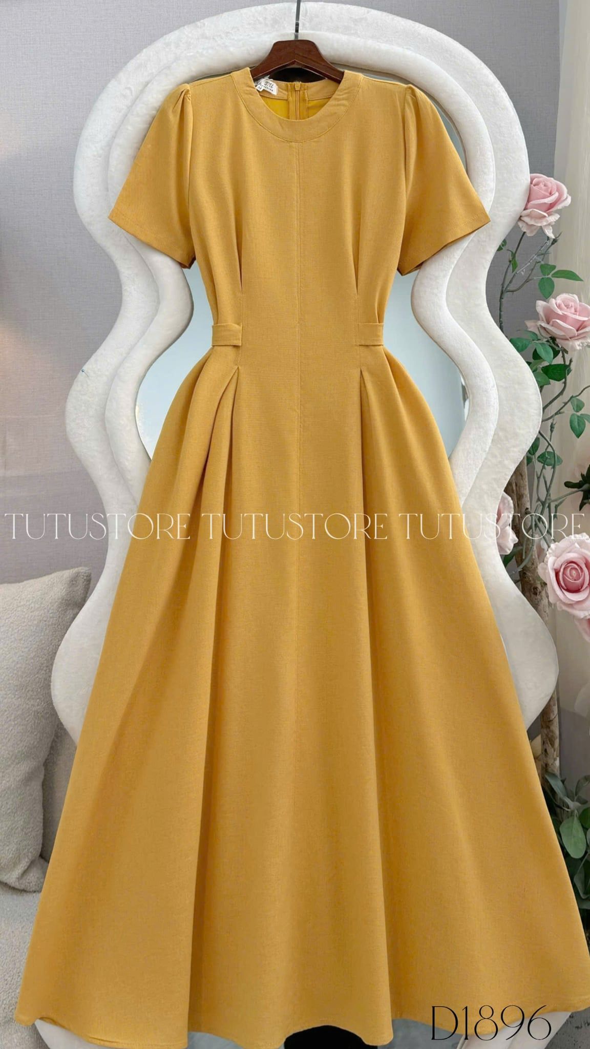 Đầm Thiết Kế Cổ Tròn Dán Xòe Có Dây Buộc Eo Đầm Đi Tiệc TuTu Store Mã D1896