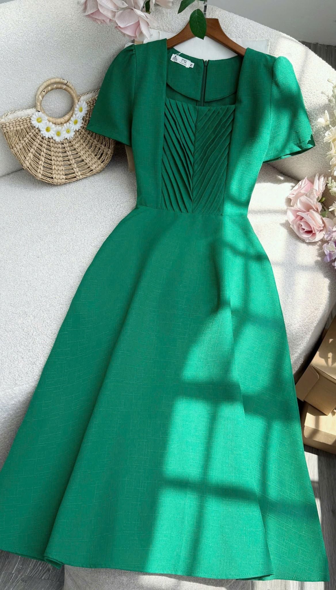 Đầm Linen Gân Thiết Kế TuTu Store Phù Hợp Đi Làm Dành Cho Nữ - Mã D1268