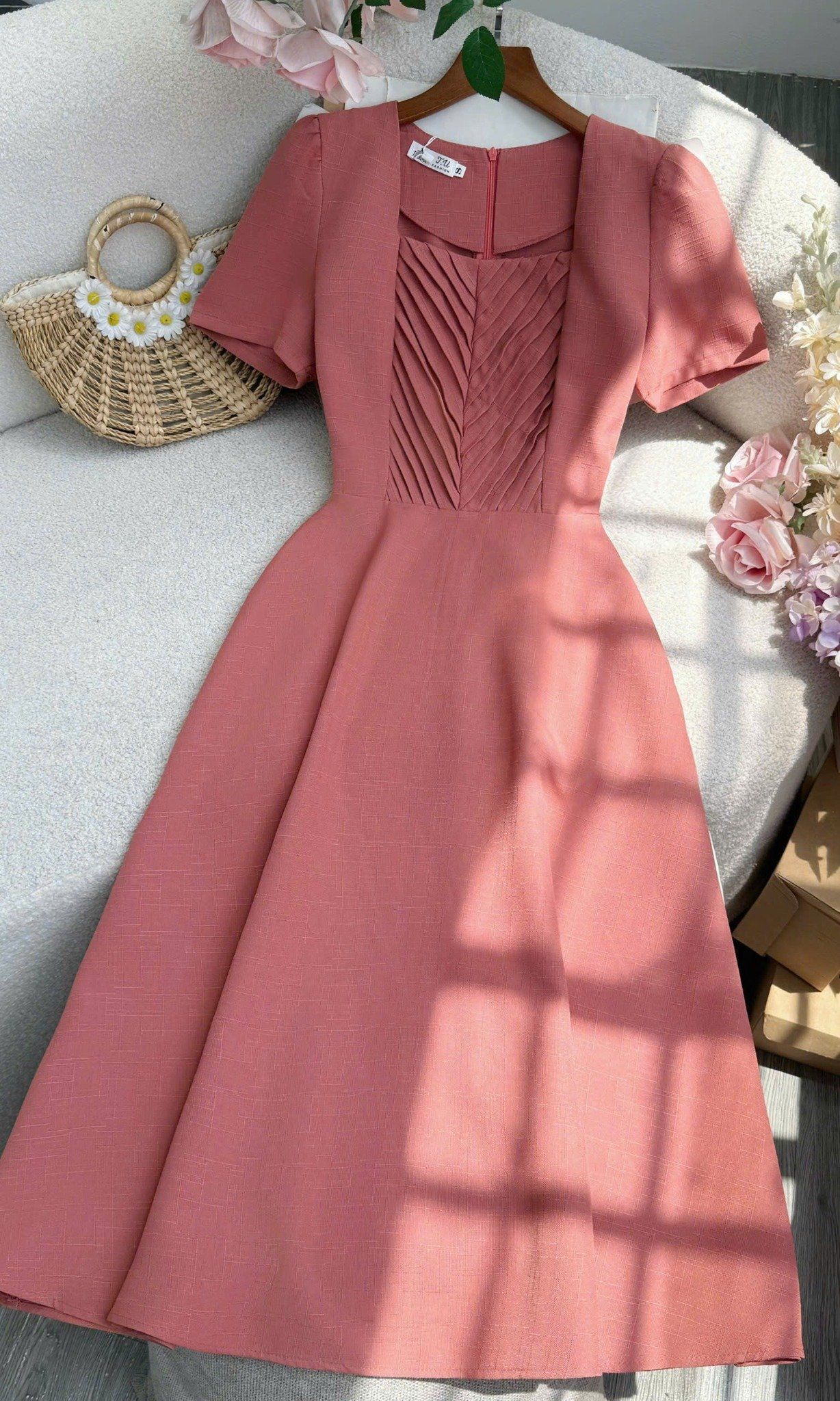 Đầm Linen Gân Thiết Kế TuTu Store Phù Hợp Đi Làm Dành Cho Nữ - Mã D1268