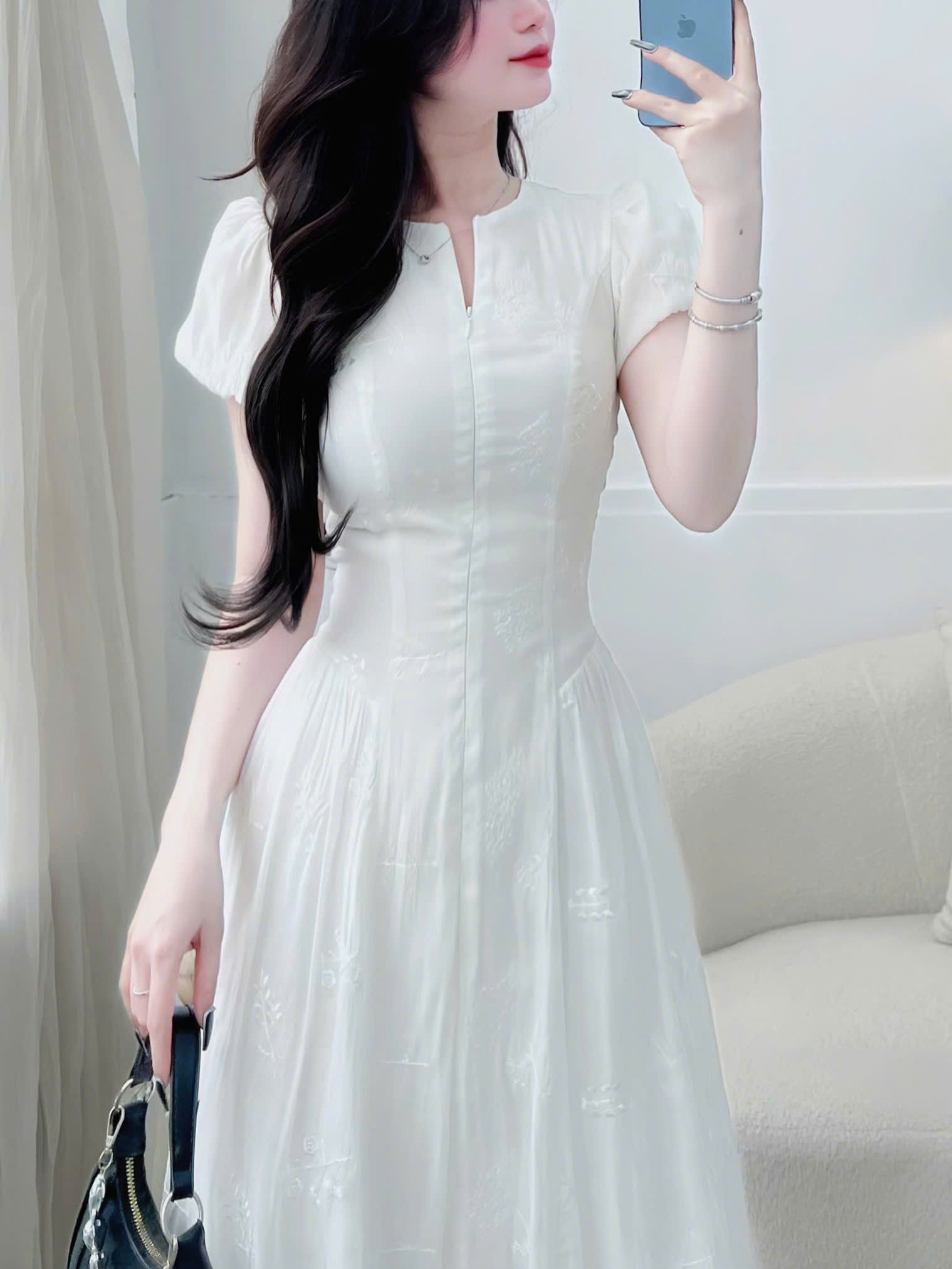 Đầm Tơ Thêu Thiết Kế TuTu Store Phù Hợp Đi Làm Dành Cho Nữ - Mã D1346