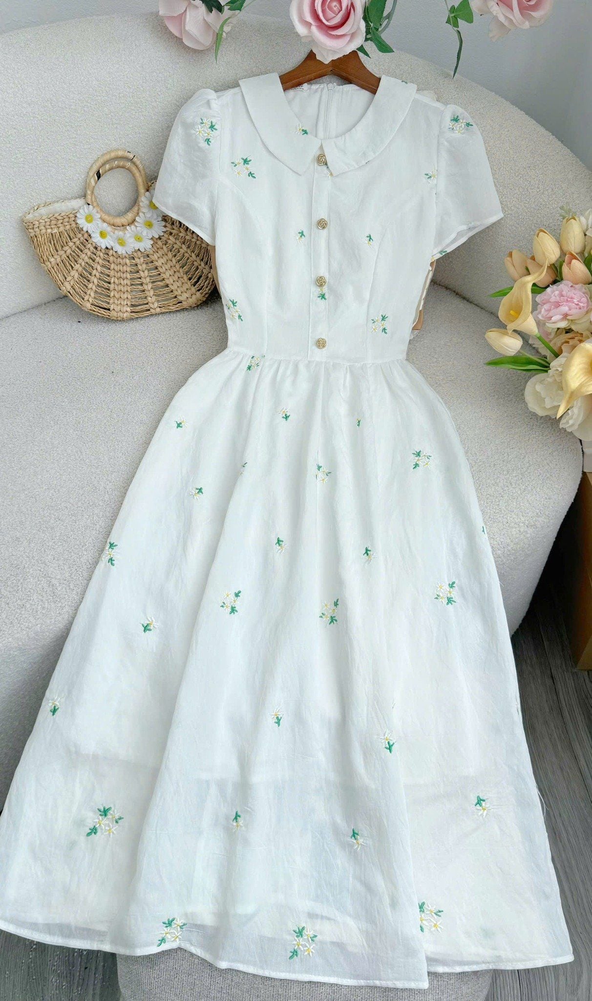 Đầm Tơ Thêu Thiết Kế TuTu Store Phù Hợp Đi Làm Dành Cho Nữ - Mã D1353