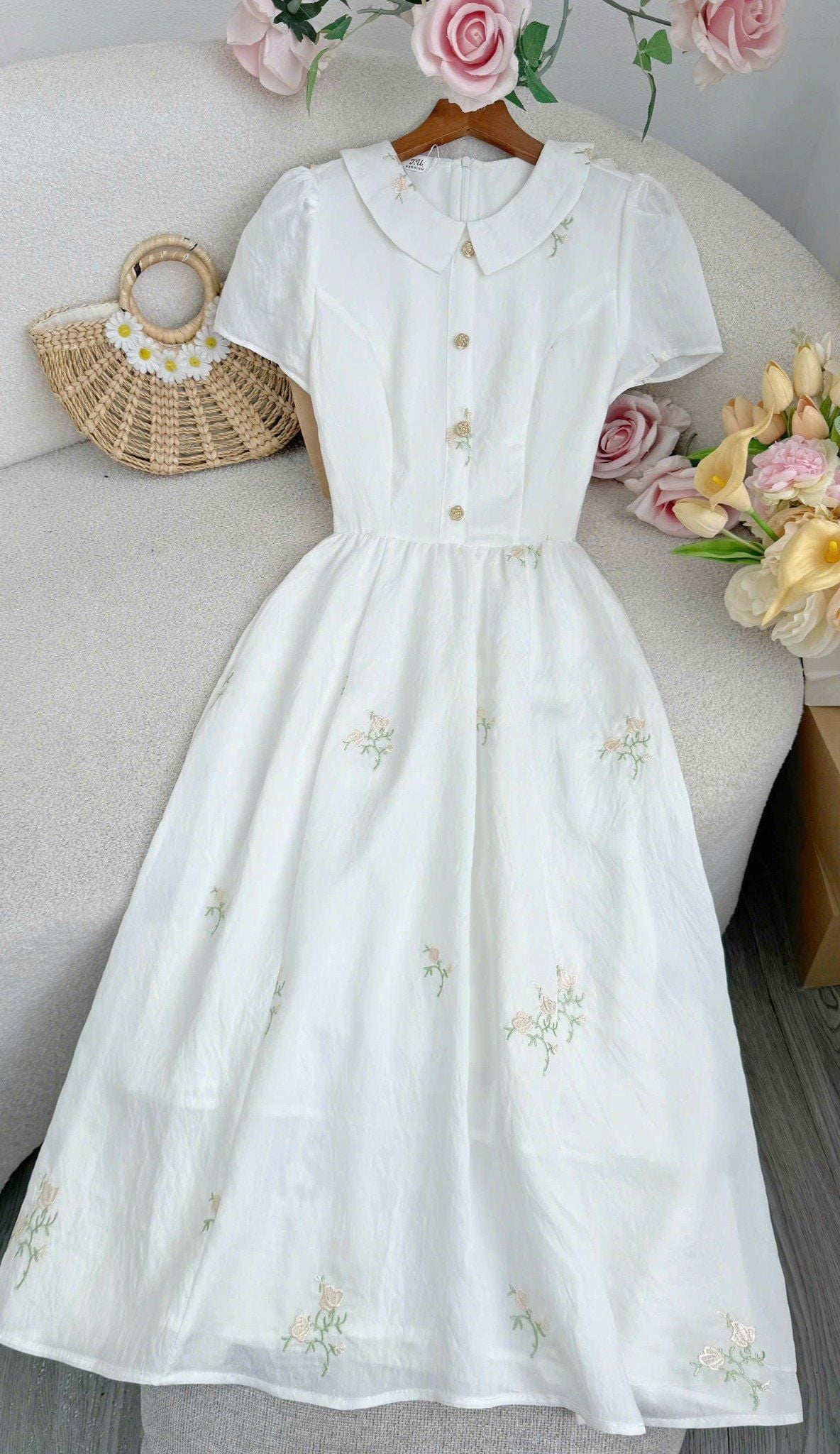 Đầm Tơ Thêu Thiết Kế TuTu Store Phù Hợp Đi Làm Dành Cho Nữ - Mã D1353