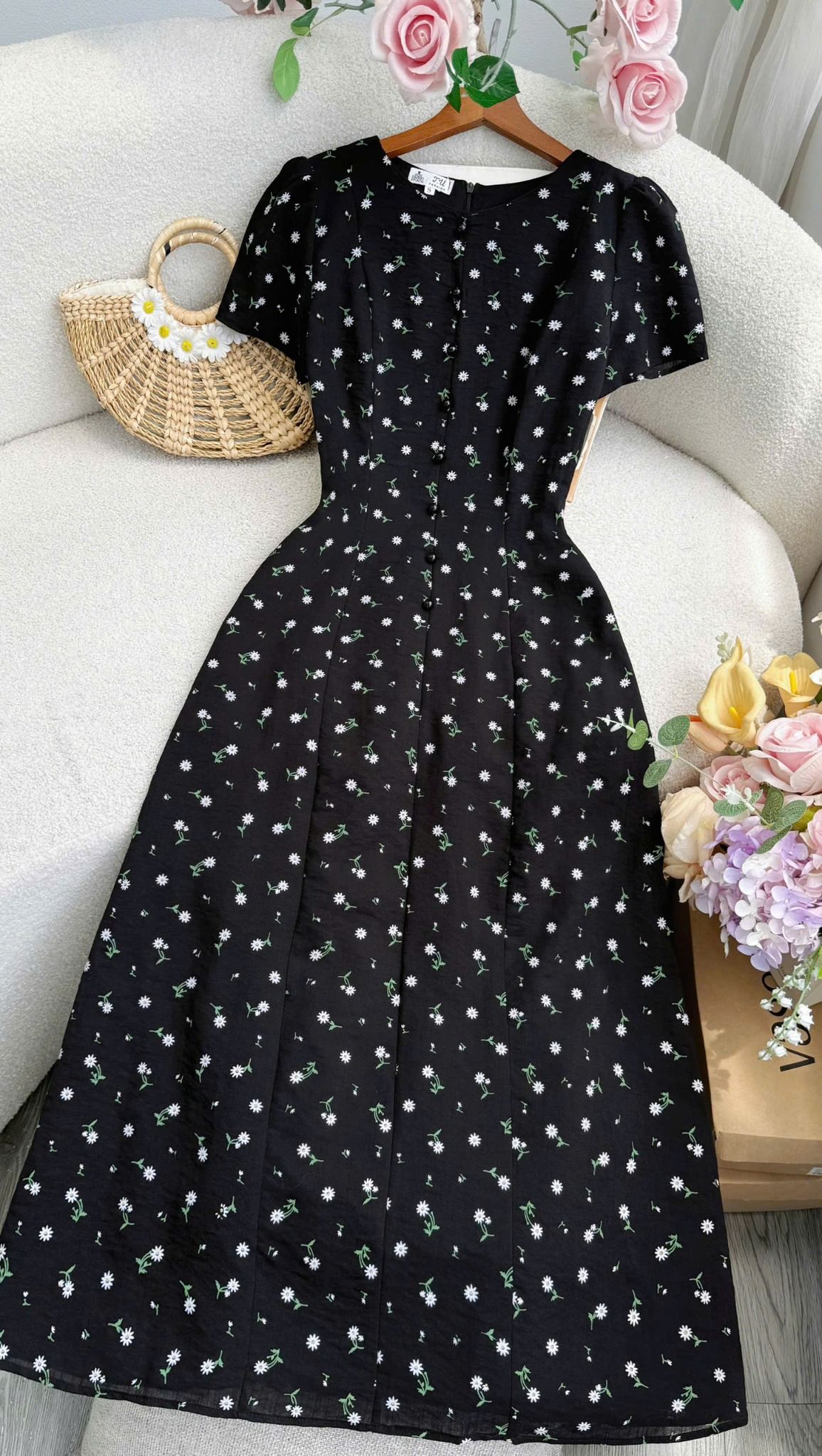 Đầm Linen Thun Cổ Tròn Thiết Kế TuTu Store Dành Cho Nữ Mã D1363