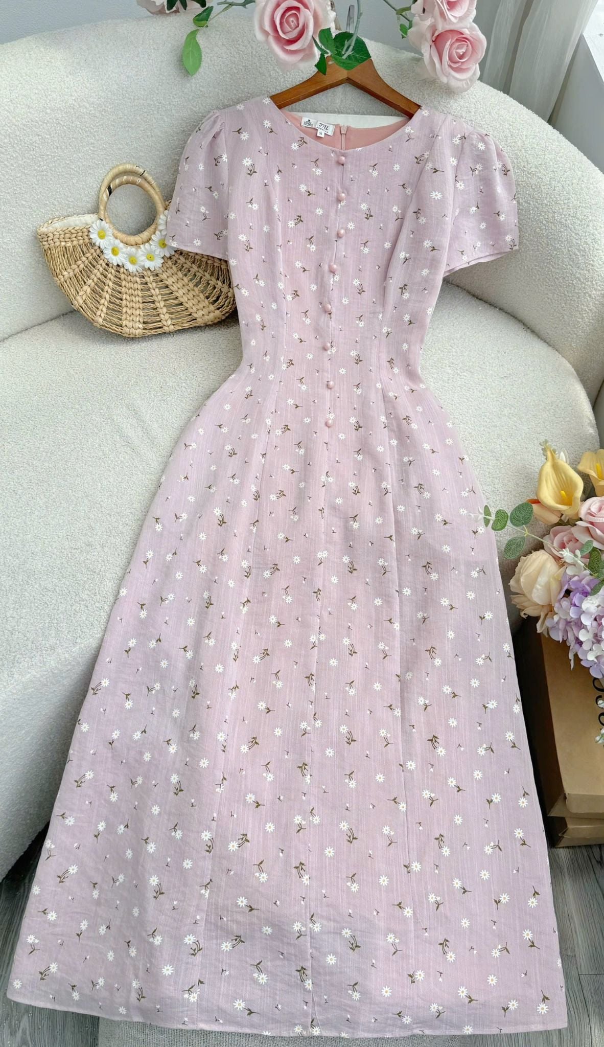 Đầm Linen Thun Cổ Tròn Thiết Kế TuTu Store Dành Cho Nữ Mã D1363