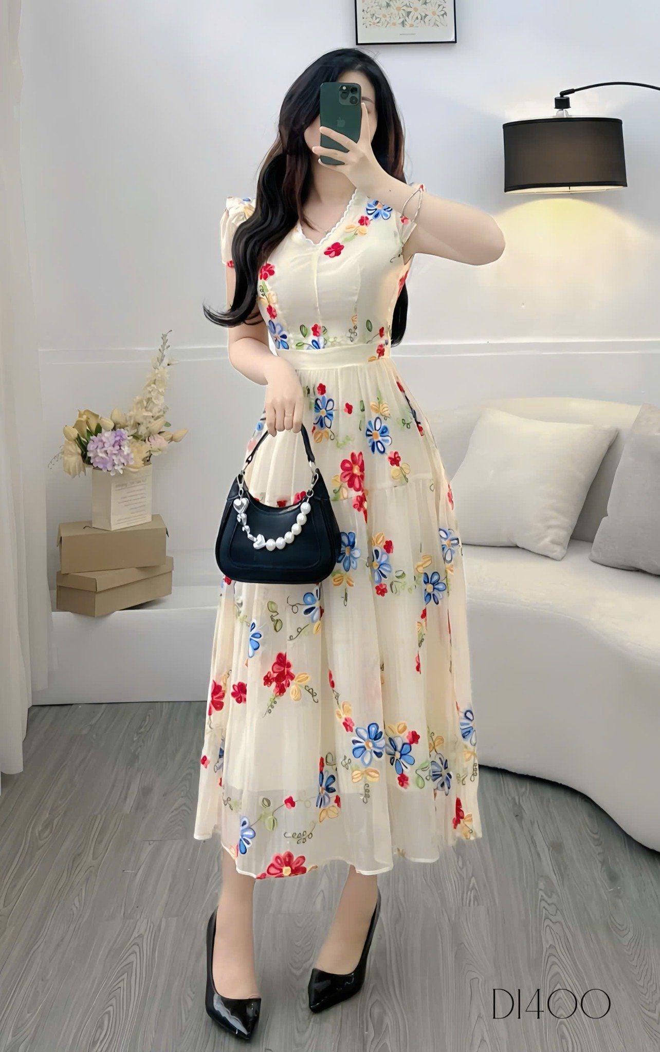 Đầm Tơ Giấy Thêu Thiết Kế TuTu Store Phù Hợp Đi Tiệc - Mã D1400