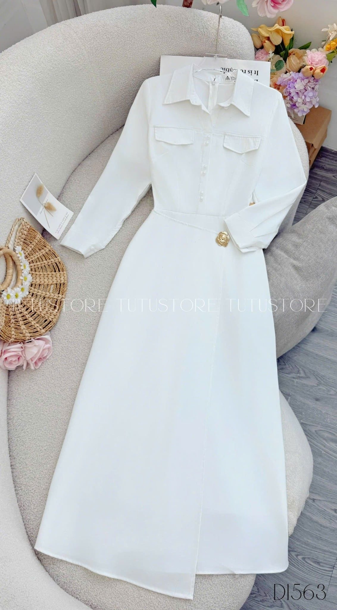 Đầm Thiết Kế Cổ Sơ Mi Tay Dài Công Sở TuTu Store - Mã D1563