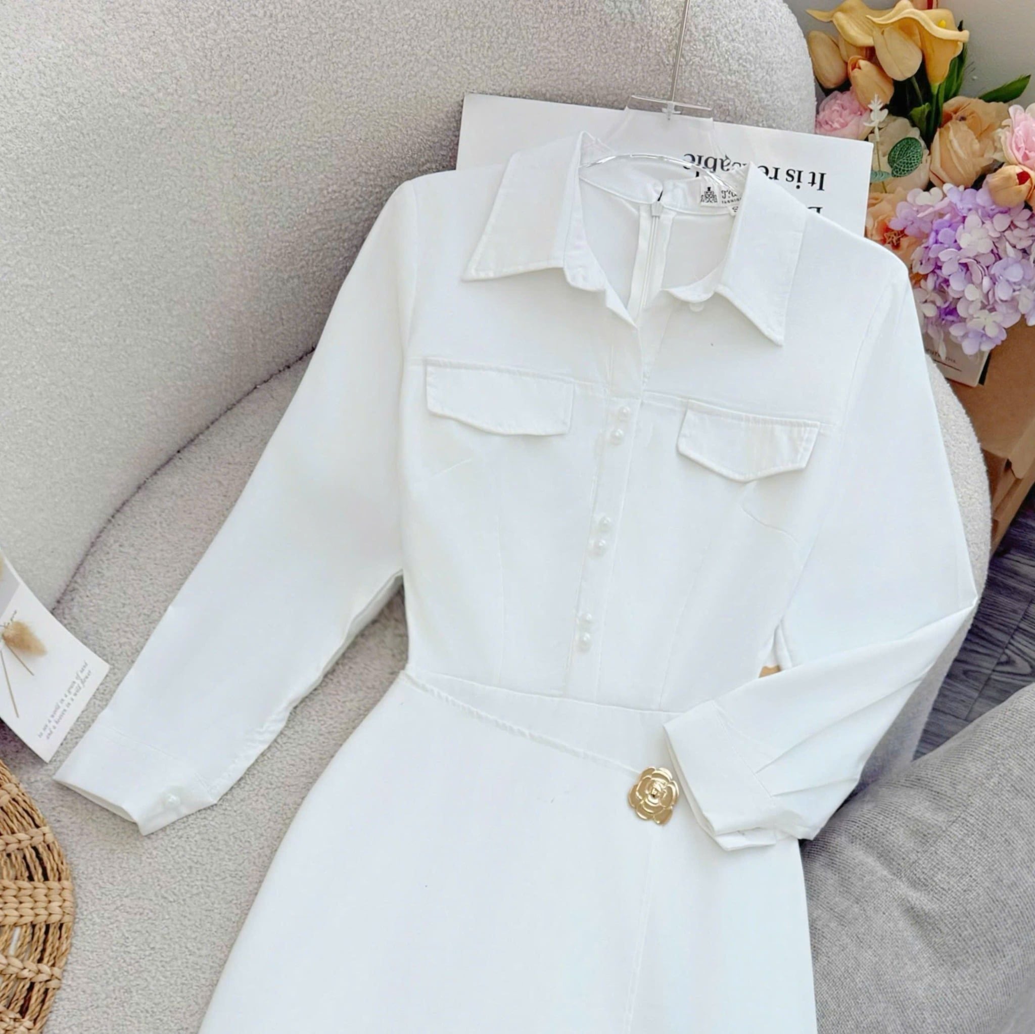 Đầm Thiết Kế Cổ Sơ Mi Tay Dài Công Sở TuTu Store - Mã D1563