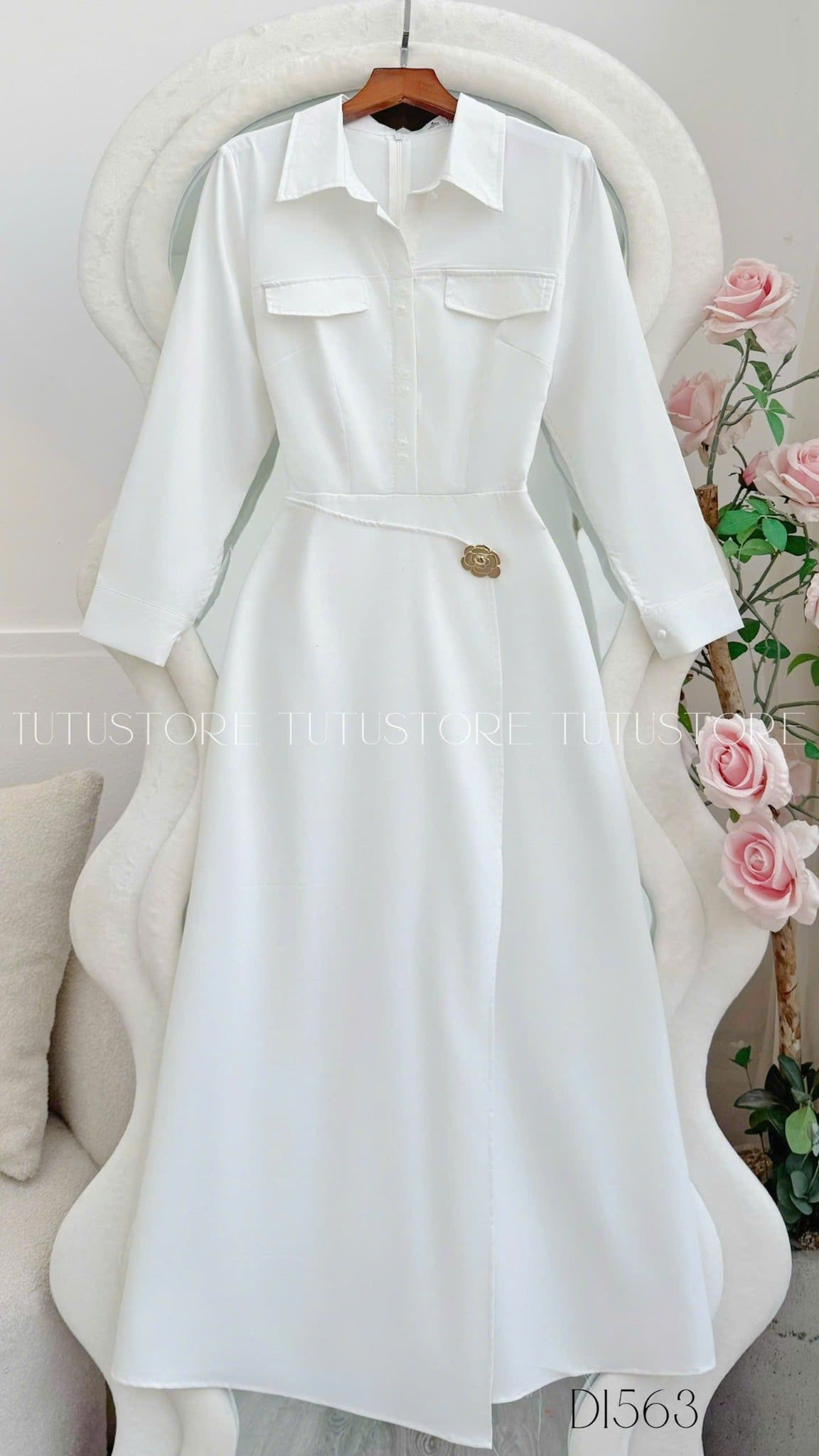 Đầm Thiết Kế Cổ Sơ Mi Tay Dài Công Sở TuTu Store - Mã D1563