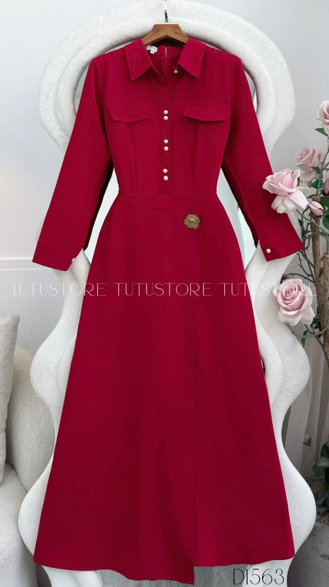 Đầm Thiết Kế Cổ Sơ Mi Tay Dài Công Sở TuTu Store - Mã D1563