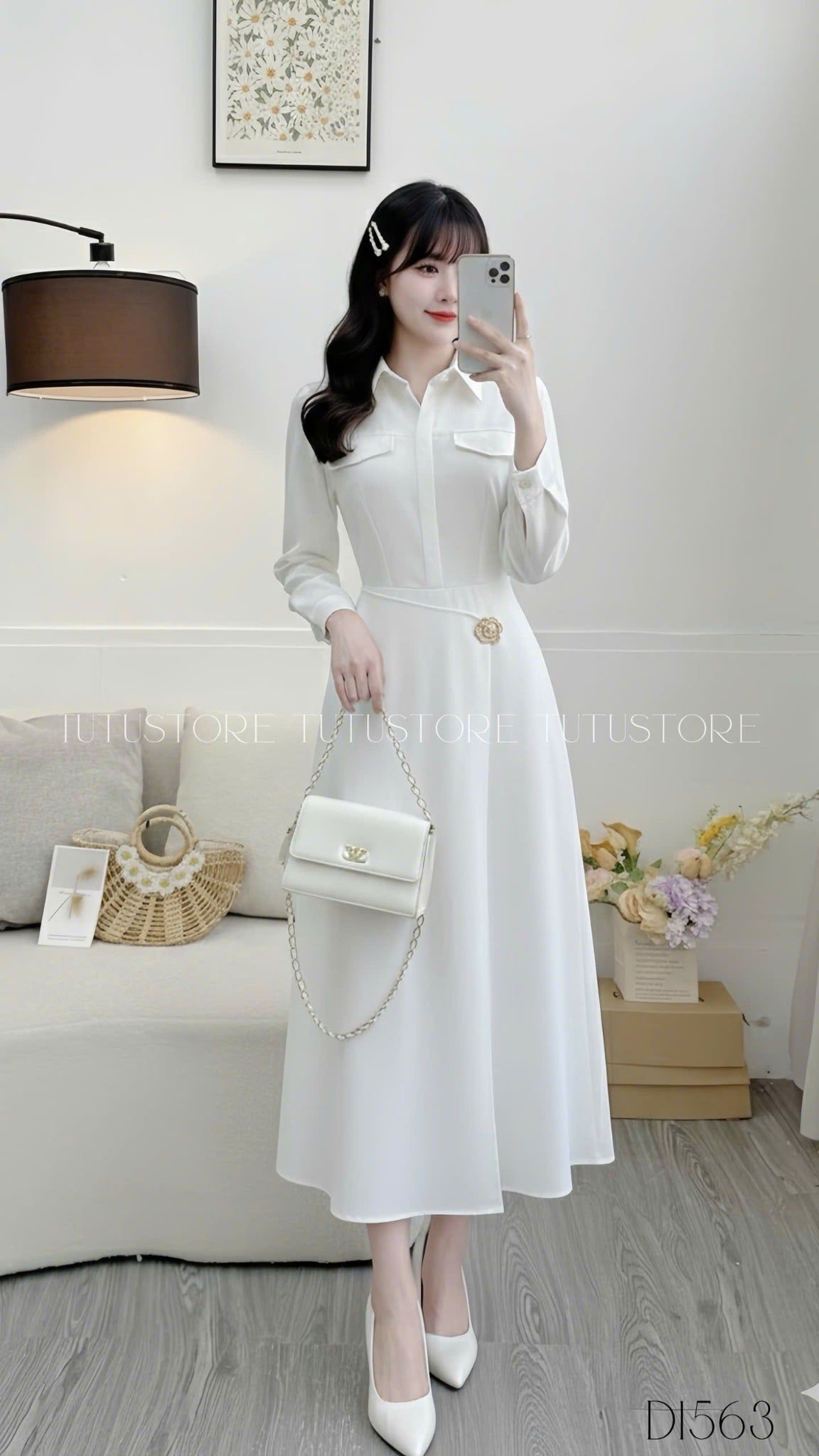 Đầm Thiết Kế Cổ Sơ Mi Tay Dài Công Sở TuTu Store - Mã D1563