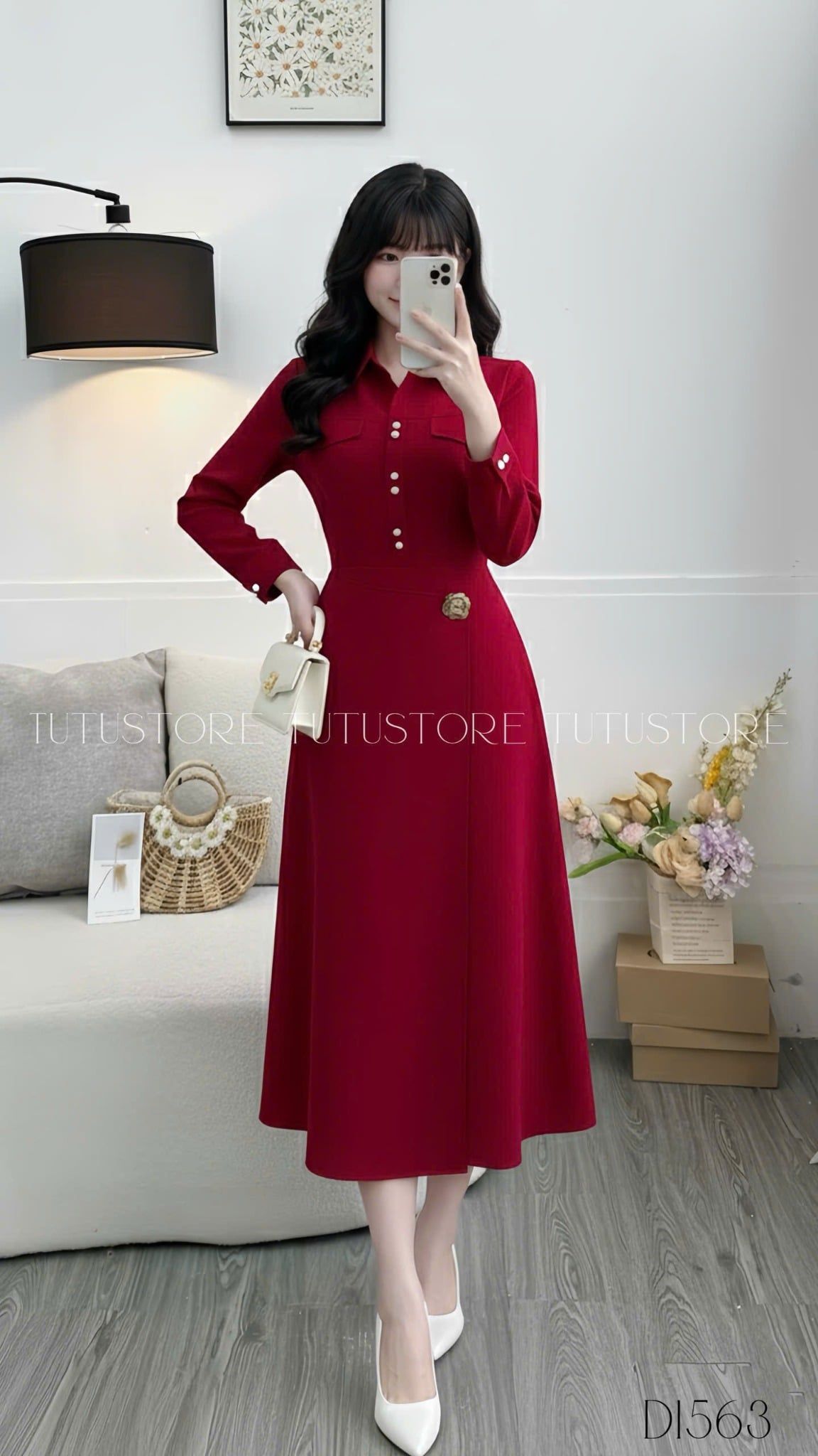 Đầm Thiết Kế Cổ Sơ Mi Tay Dài Công Sở TuTu Store - Mã D1563