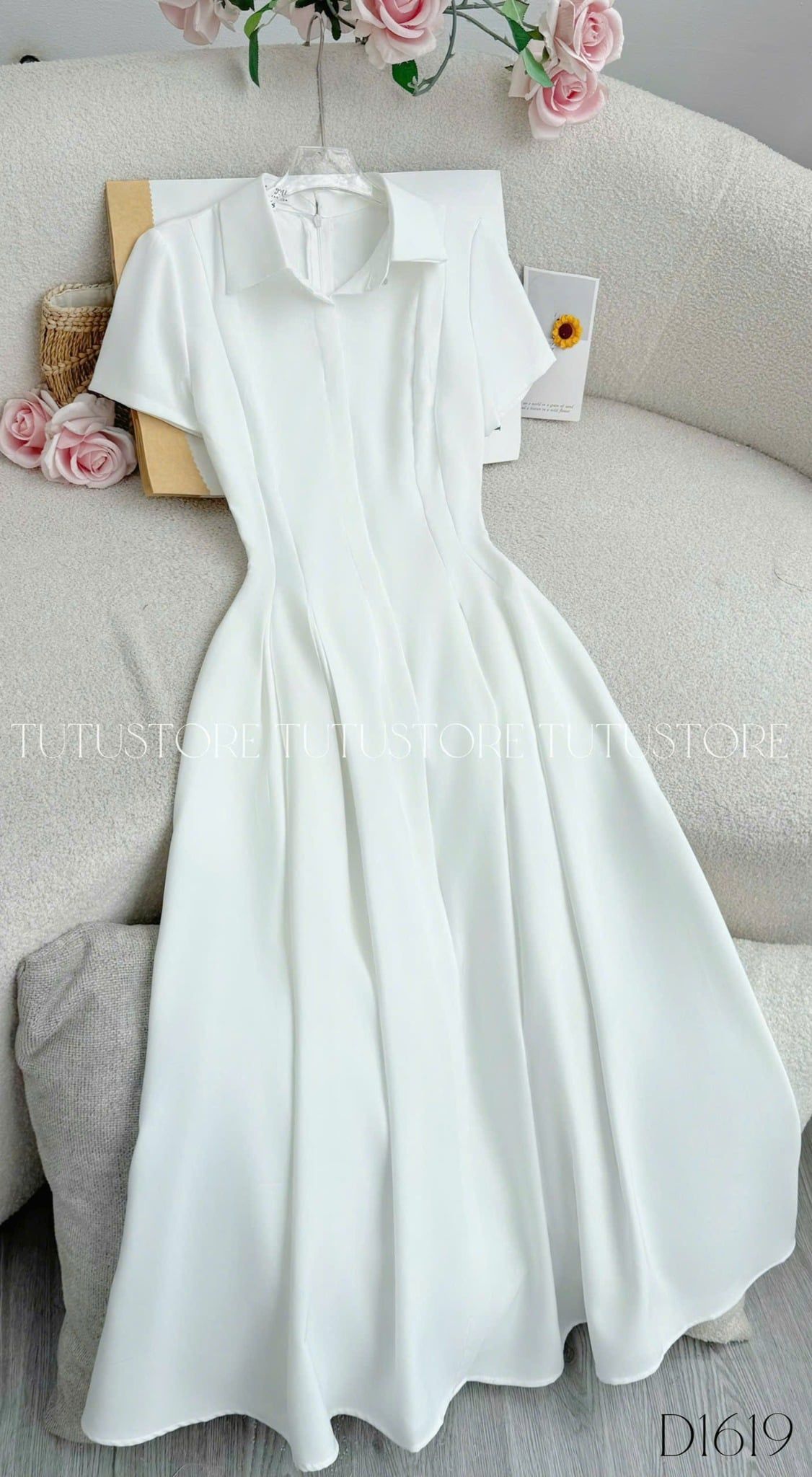 Đầm Thiết Kế Kiểu Cổ Sơ Mi Dáng Dài Công Sở TuTu Store Mã D1619