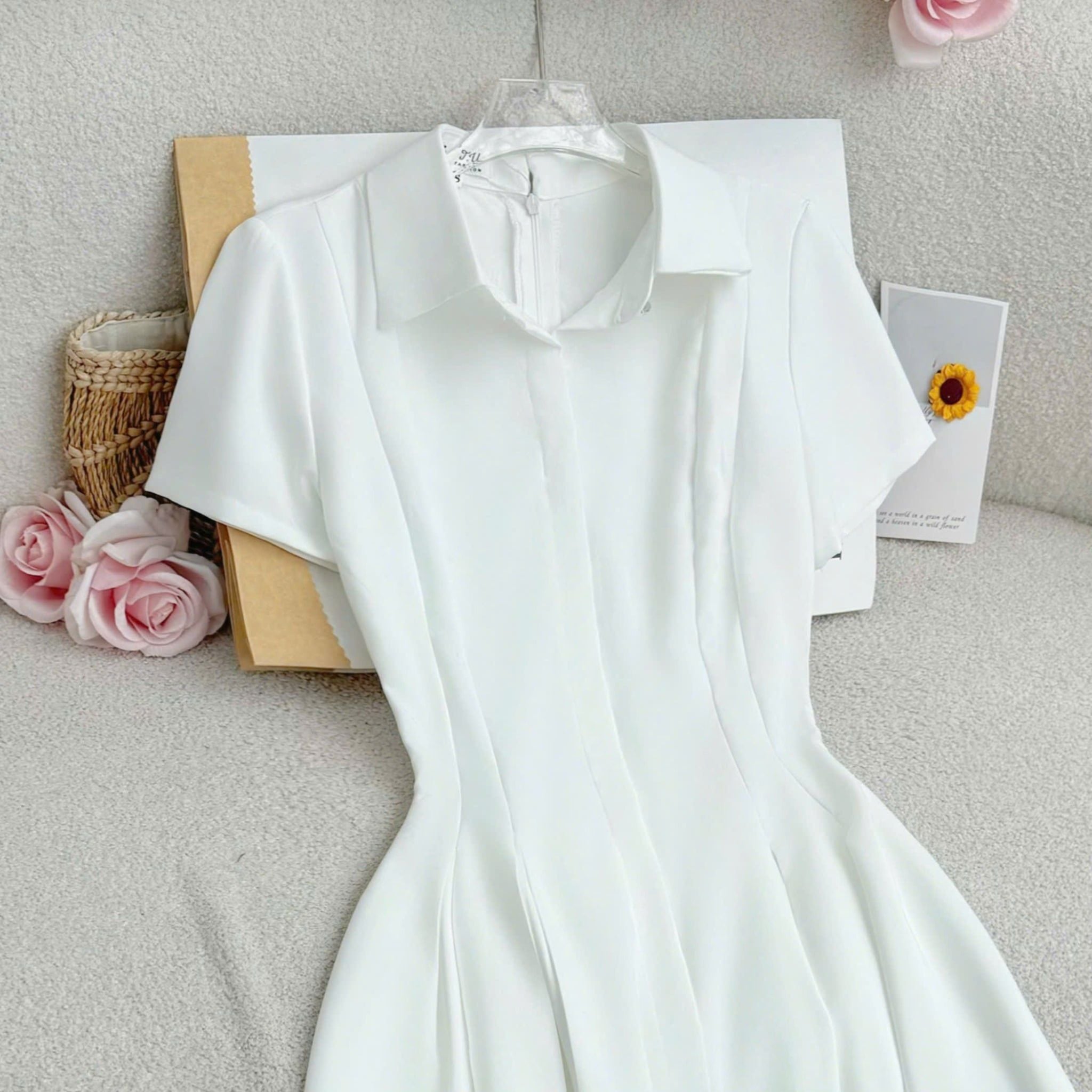 Đầm Thiết Kế Kiểu Cổ Sơ Mi Dáng Dài Công Sở TuTu Store Mã D1619
