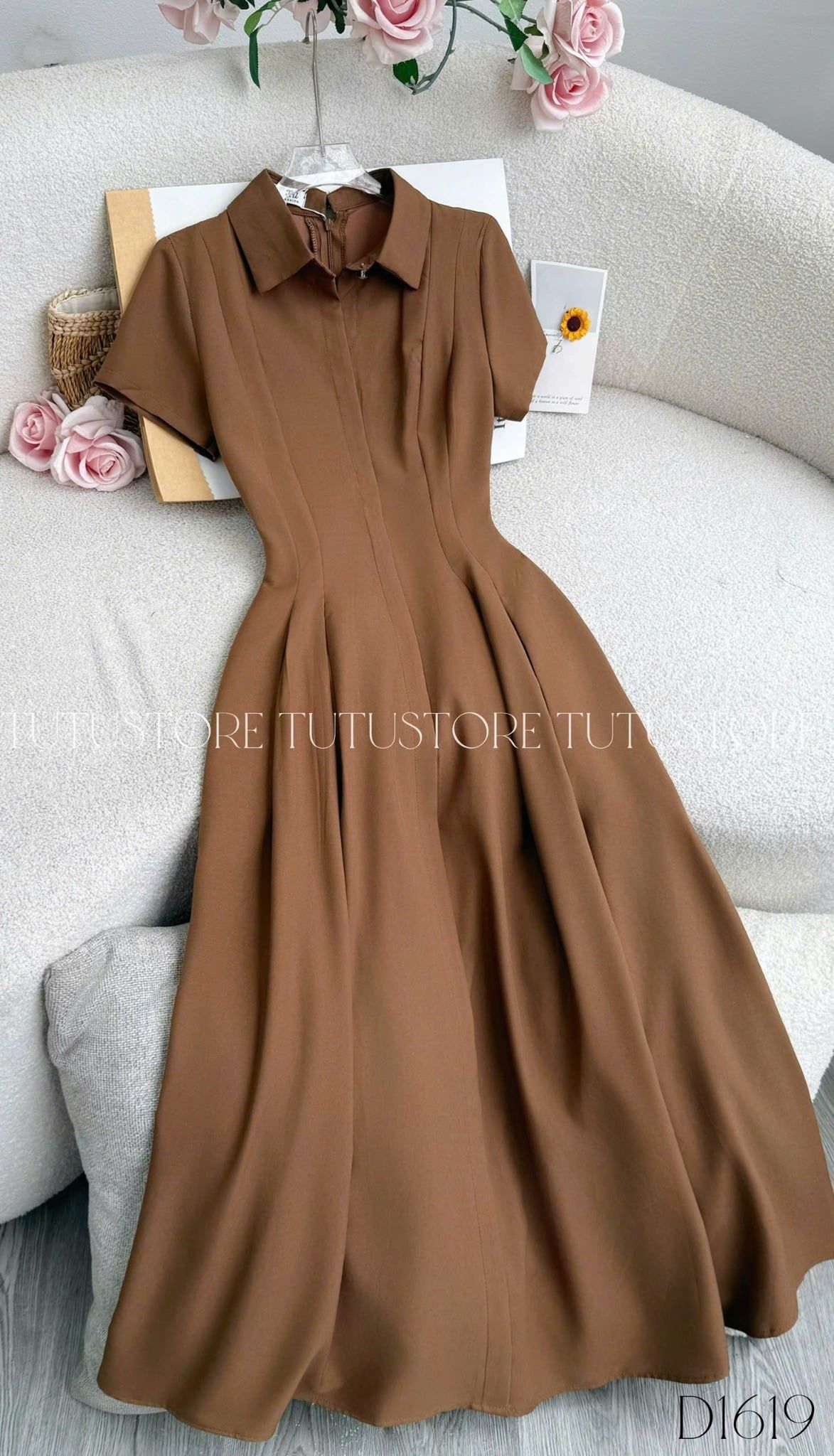 Đầm Thiết Kế Kiểu Cổ Sơ Mi Dáng Dài Công Sở TuTu Store Mã D1619