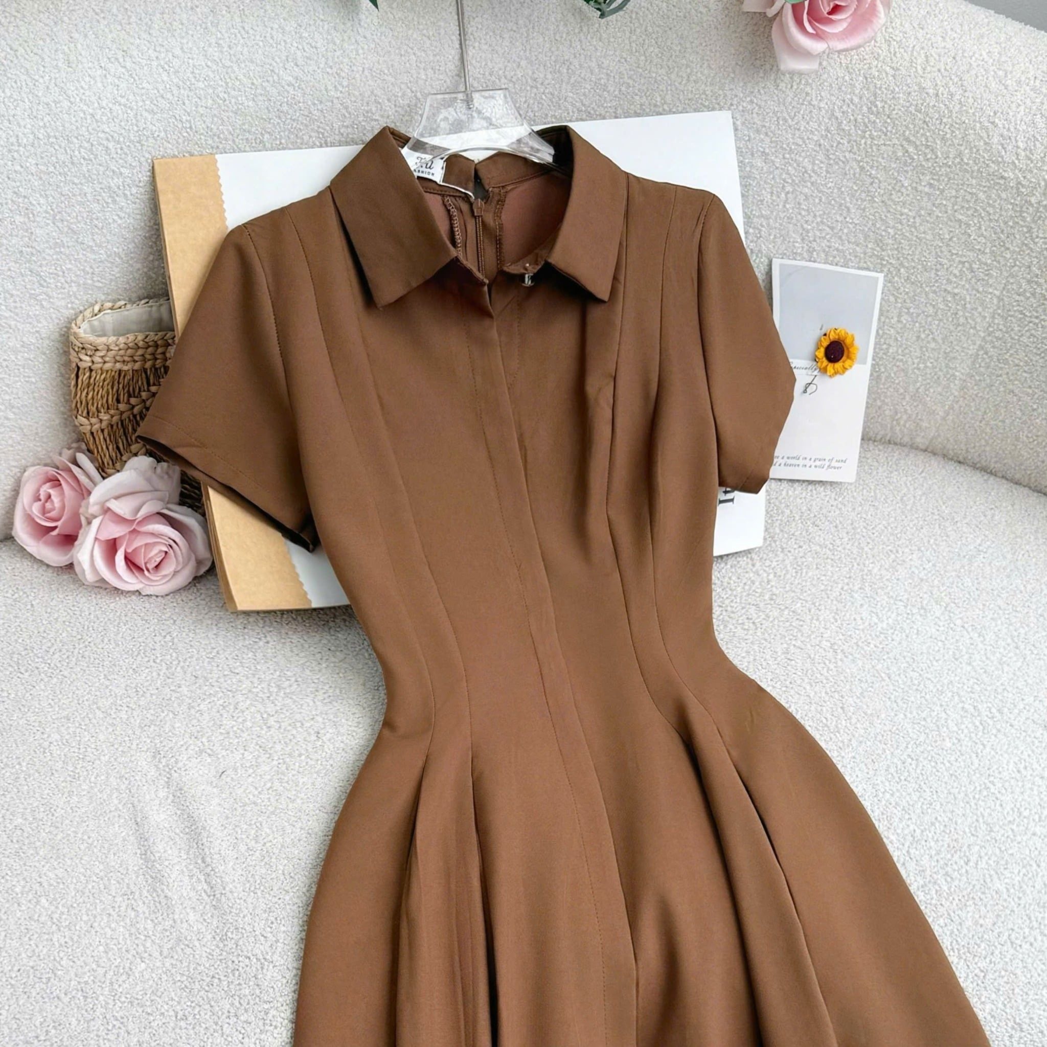 Đầm Thiết Kế Kiểu Cổ Sơ Mi Dáng Dài Công Sở TuTu Store Mã D1619