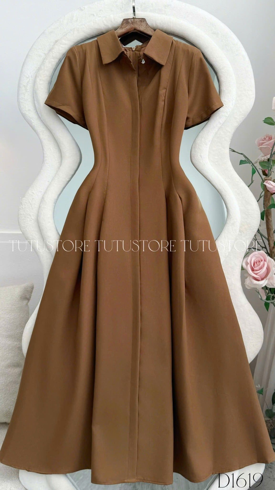Đầm Thiết Kế Kiểu Cổ Sơ Mi Dáng Dài Công Sở TuTu Store Mã D1619