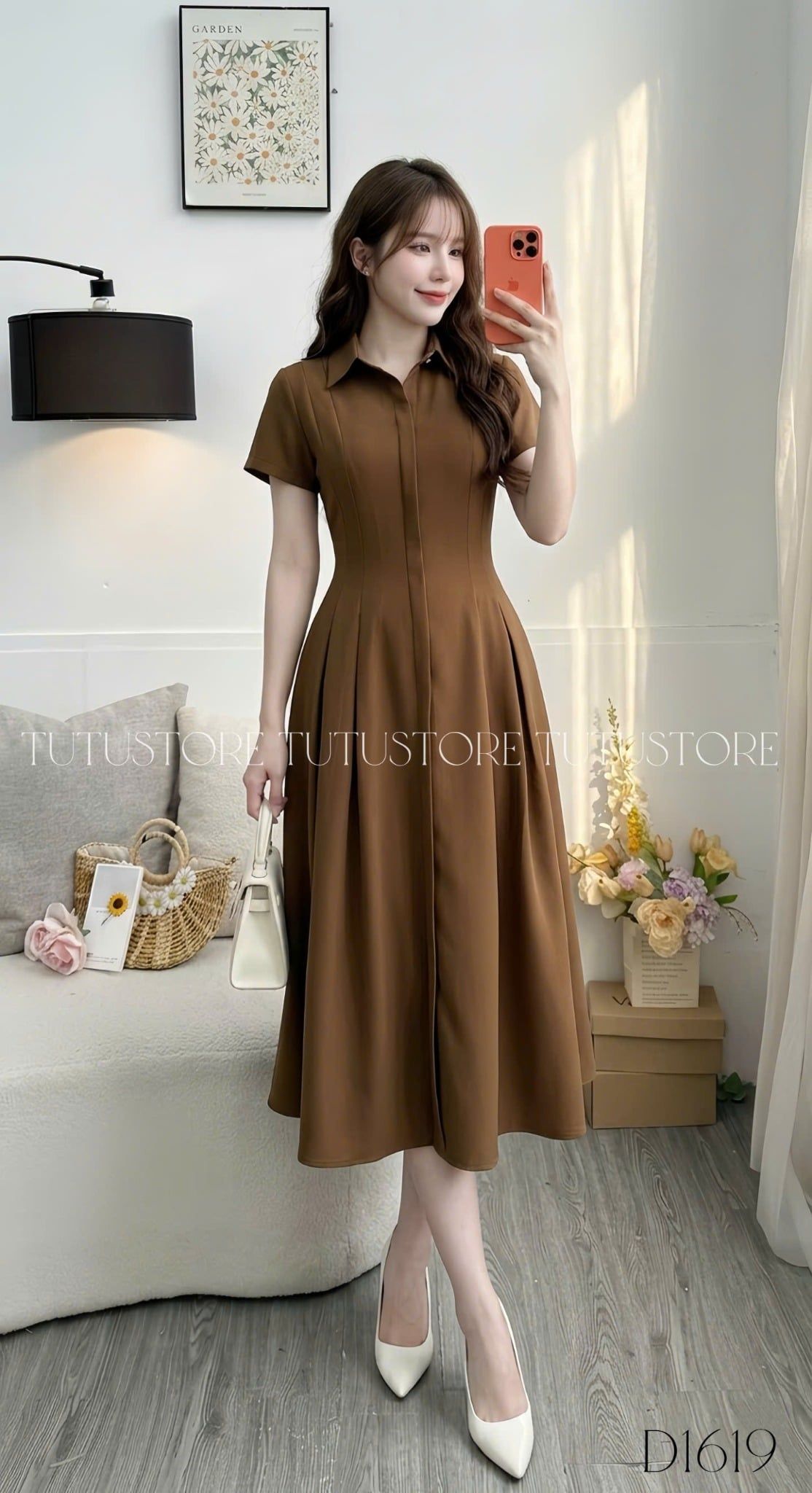 Đầm Thiết Kế Kiểu Cổ Sơ Mi Dáng Dài Công Sở TuTu Store Mã D1619