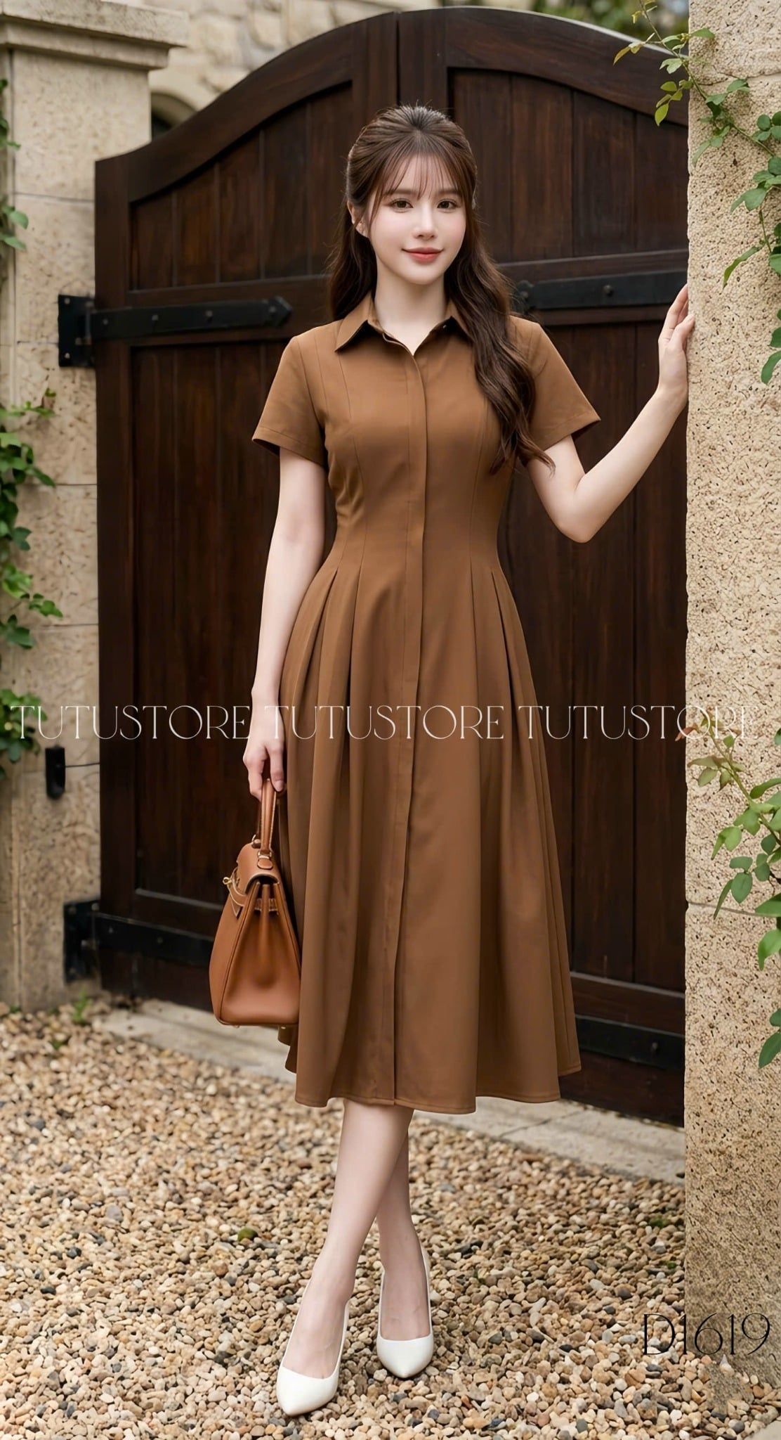 Đầm Thiết Kế Kiểu Cổ Sơ Mi Dáng Dài Công Sở TuTu Store Mã D1619