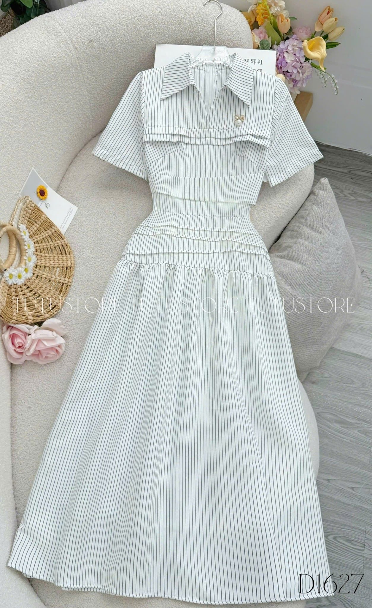 Đầm Thiết Kế Cổ Sơ Mi Dáng Dài Công Sở TuTu Store Mã D1627