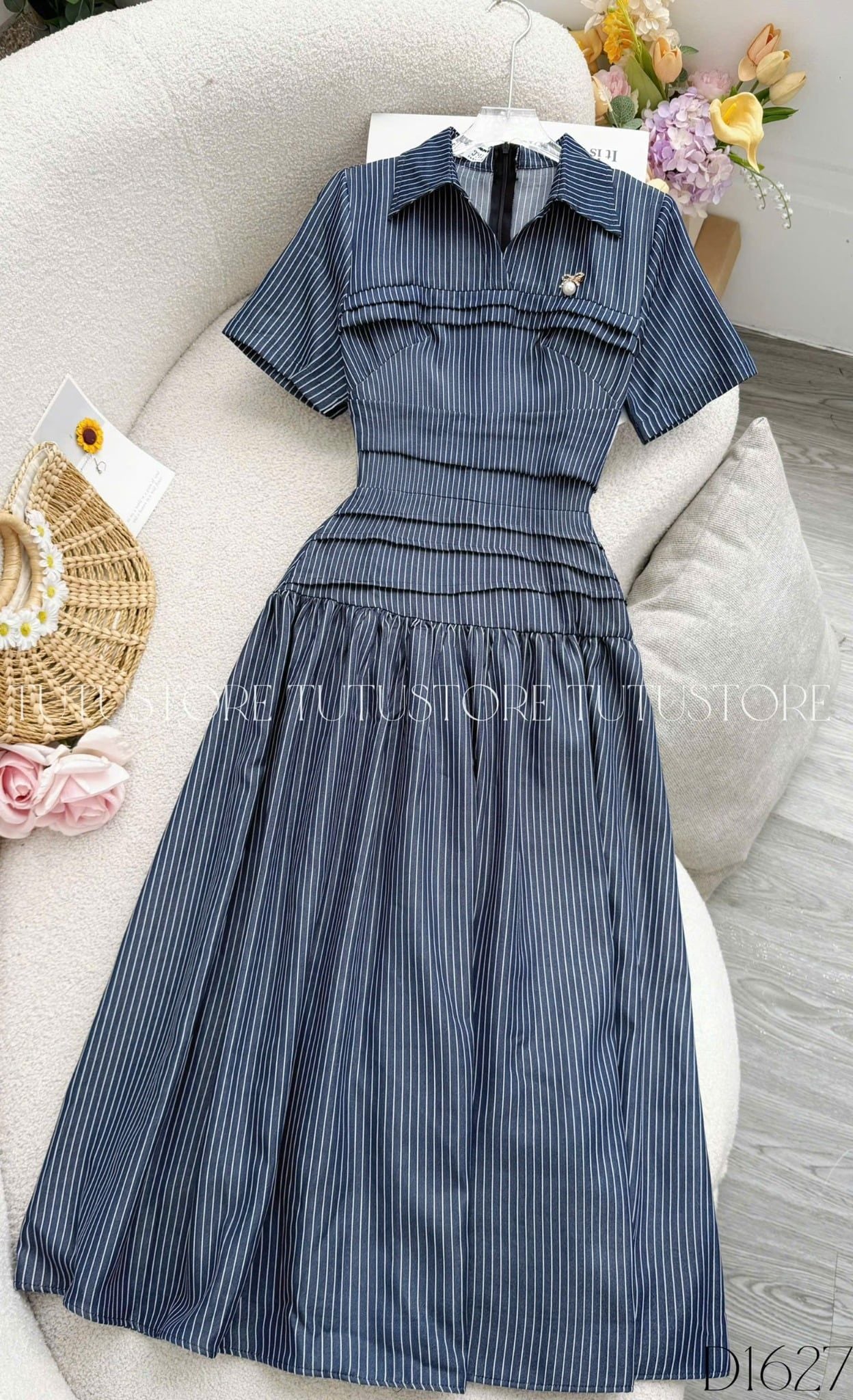 Đầm Thiết Kế Cổ Sơ Mi Dáng Dài Công Sở TuTu Store Mã D1627