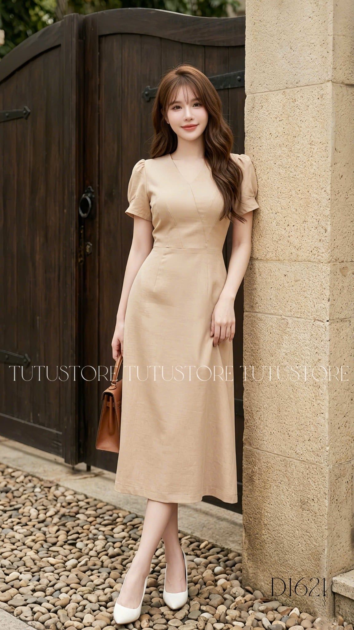 Đầm Thiết Kế Kiểu Cổ Chữ V Tay Bồng Thanh Lịch TuTu Store Mã D1621