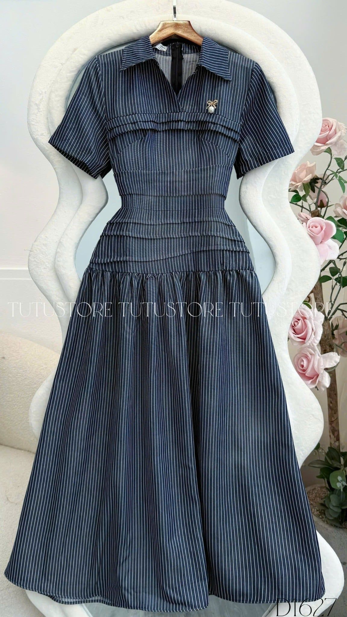 Đầm Thiết Kế Cổ Sơ Mi Dáng Dài Công Sở TuTu Store Mã D1627