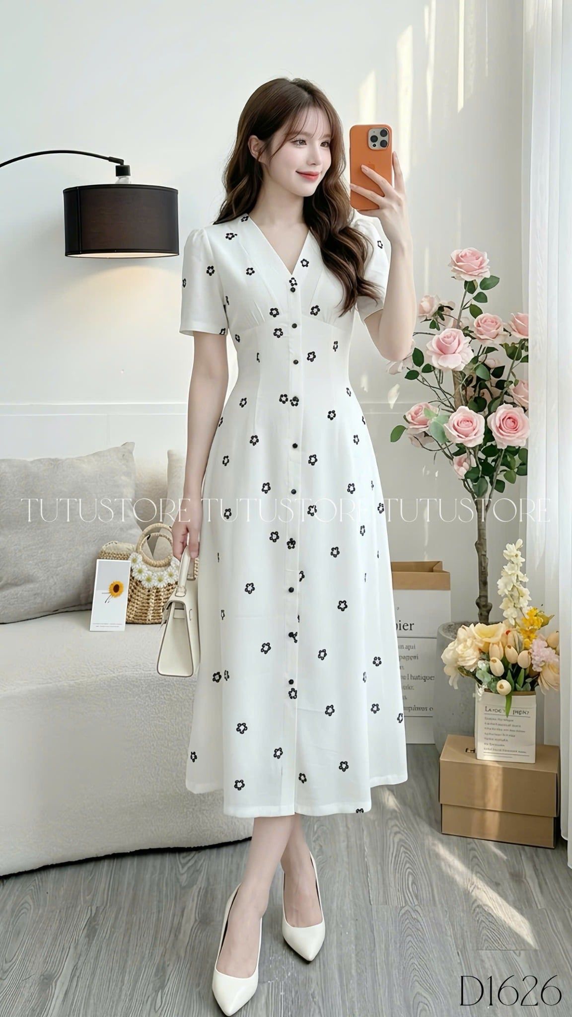 Đầm Xinh Thiết Kế Cổ Tim Hoa Nhí Dáng Dài Đi Chơi TuTu Store Mã D1626