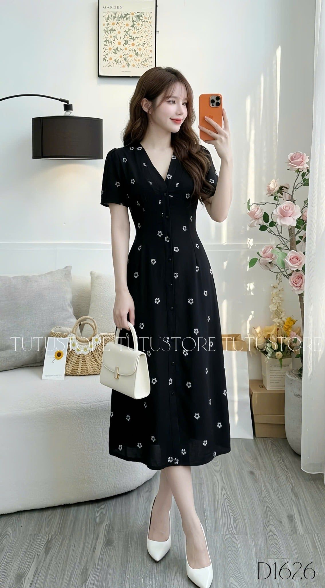 Đầm Xinh Thiết Kế Cổ Tim Hoa Nhí Dáng Dài Đi Chơi TuTu Store Mã D1626