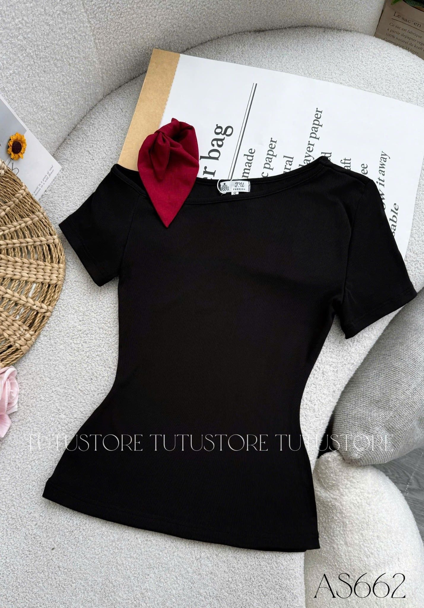 Áo Thiết Kế kiểu Cổ Lệch Nơ Vai Điệu Đà Công Sở TuTu Store Mã AS662