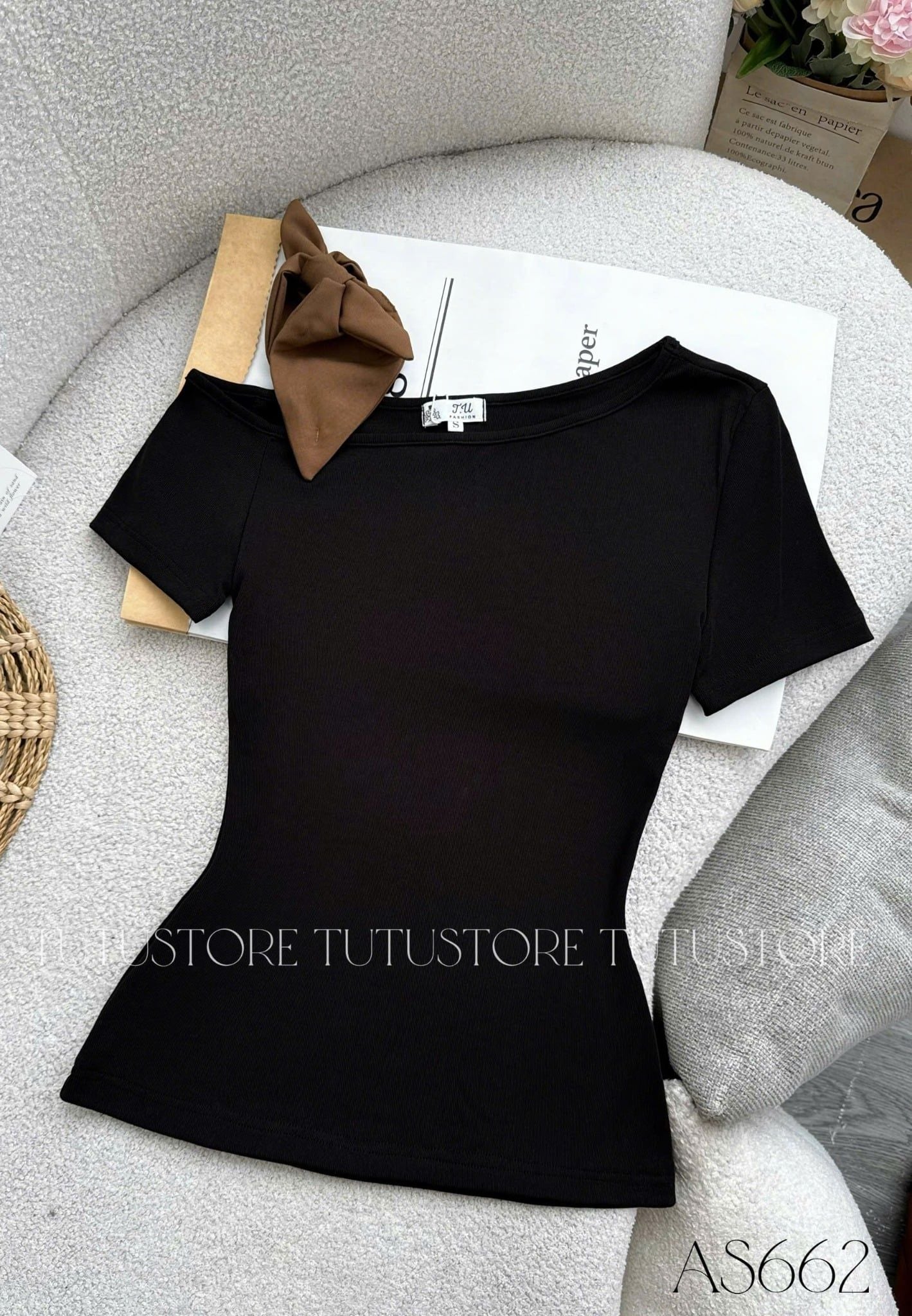 Áo Thiết Kế kiểu Cổ Lệch Nơ Vai Điệu Đà Công Sở TuTu Store Mã AS662