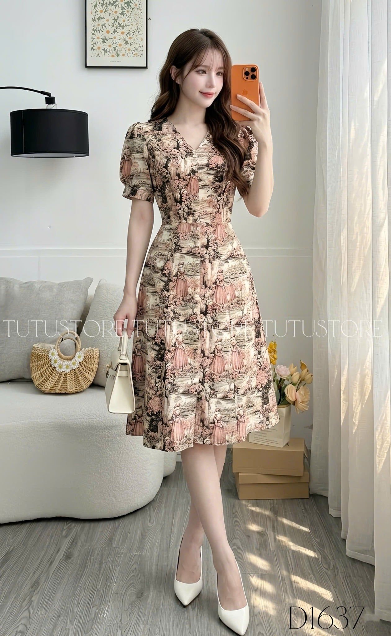 Đầm Thiết Kế Cổ V Dáng Chữ A Đi Chơi TuTu Store Mã D1637