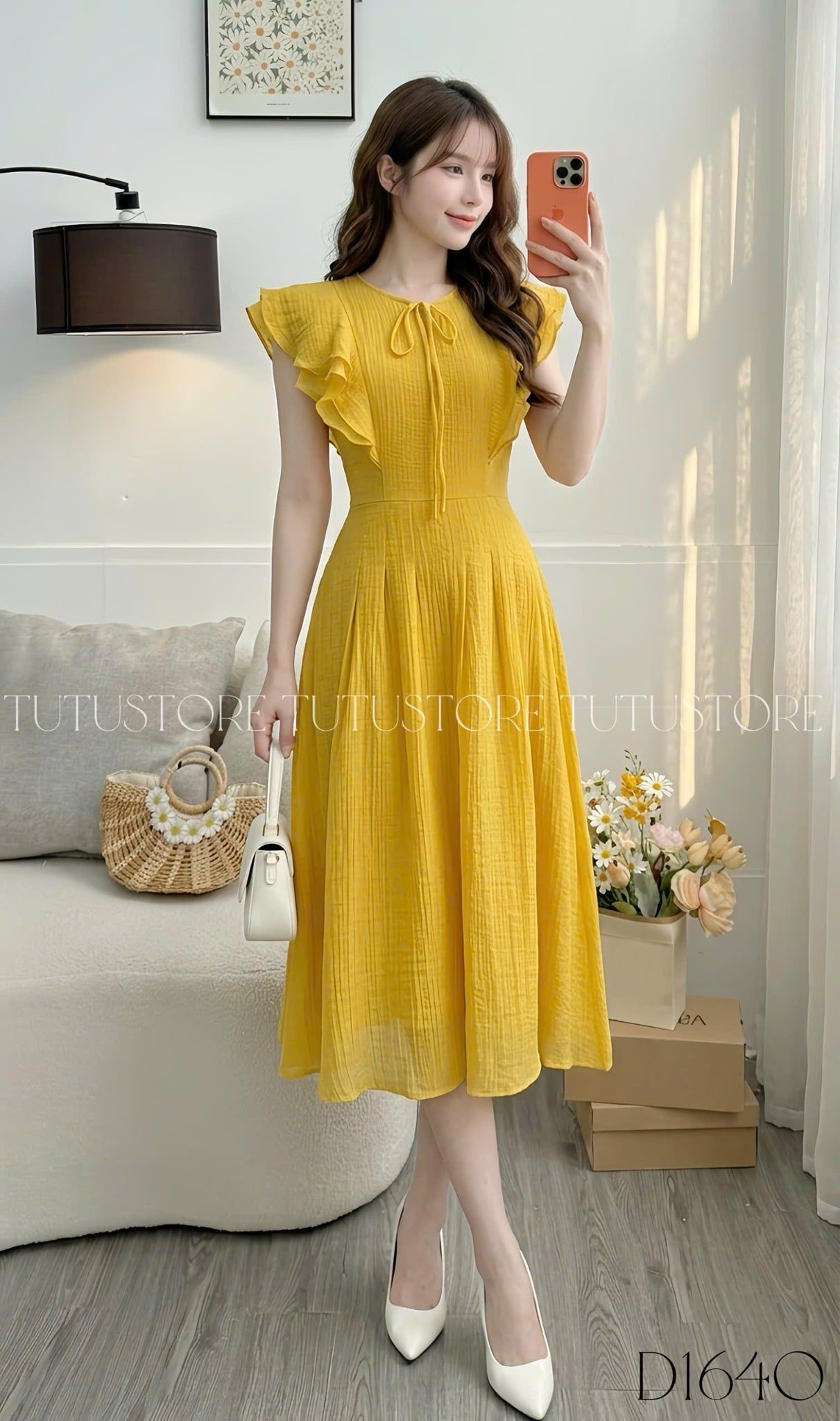 Đầm Thiết Kế Cổ Tròn Bèo Vai Dáng Xòe Tiểu Thư TuTu Store Mã D1640