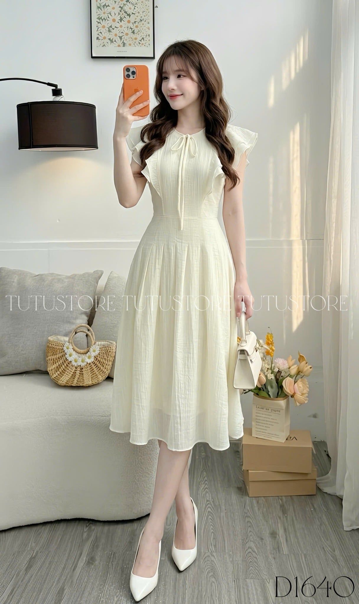 Đầm Thiết Kế Cổ Tròn Bèo Vai Dáng Xòe Tiểu Thư TuTu Store Mã D1640