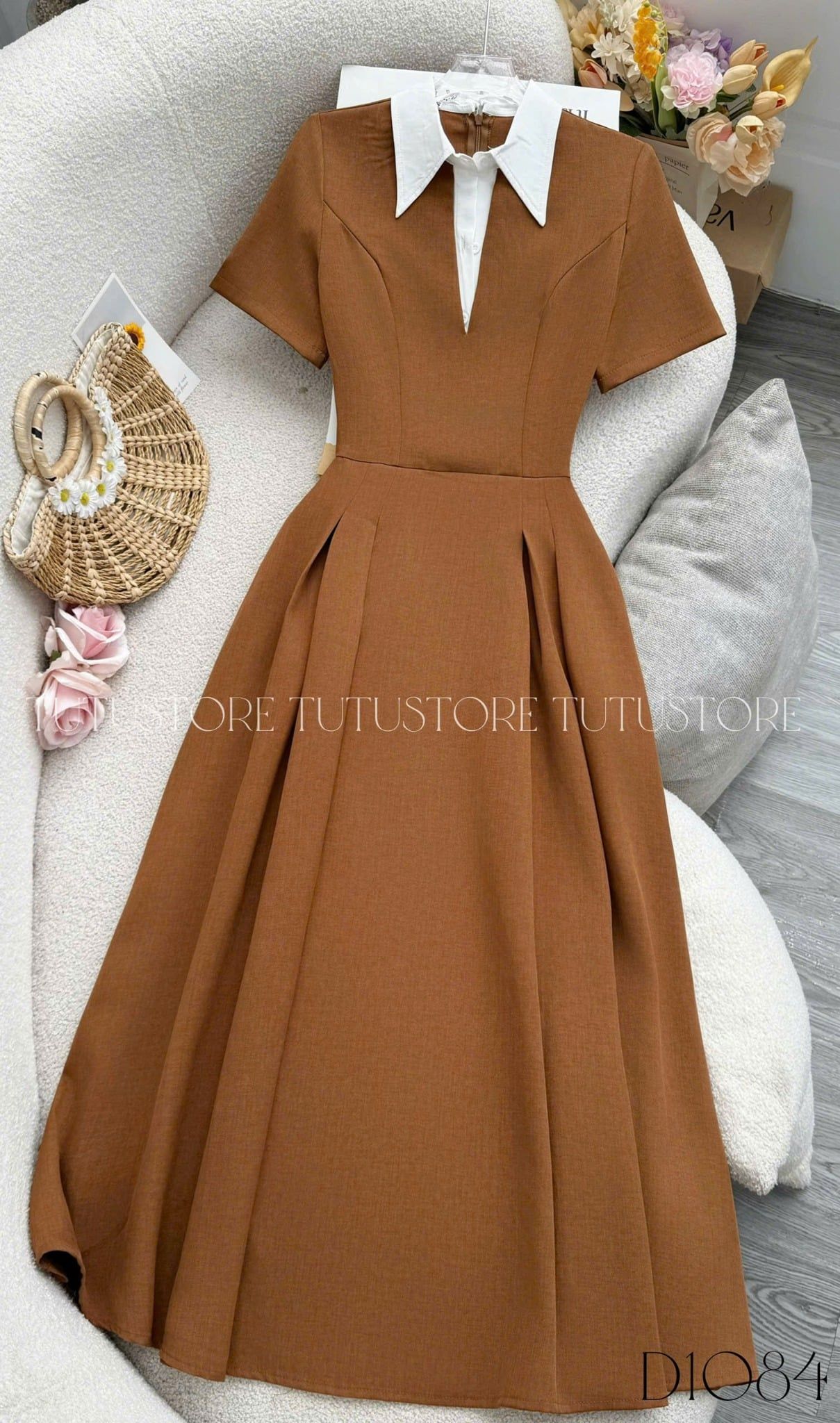 Váy Bố Xước Cổ Sơ Mi Phù Hợp Đi Chơi Thiết Kế TuTu Store Dành Cho Nữ -Mã D1084