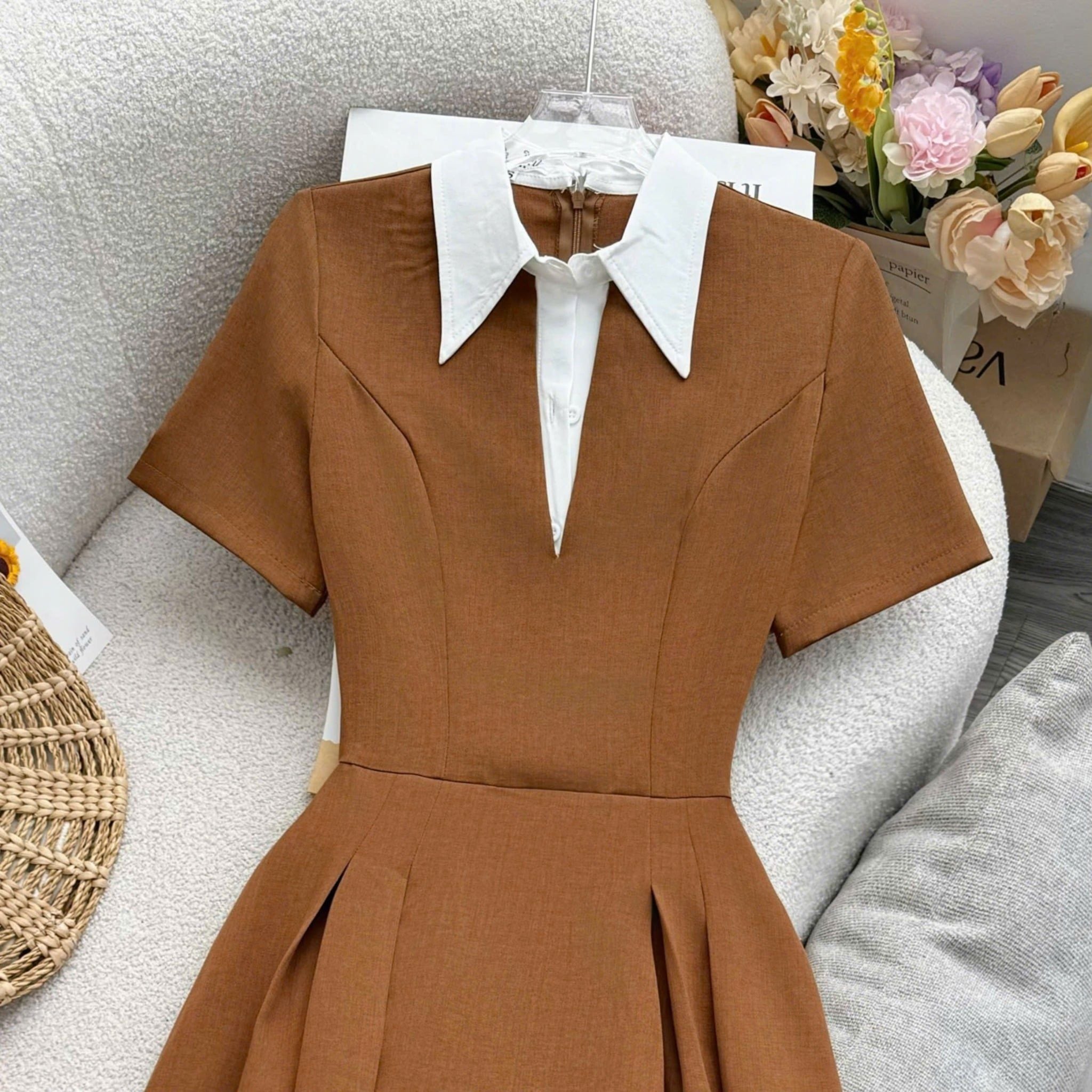 Váy Bố Xước Cổ Sơ Mi Phù Hợp Đi Chơi Thiết Kế TuTu Store Dành Cho Nữ -Mã D1084