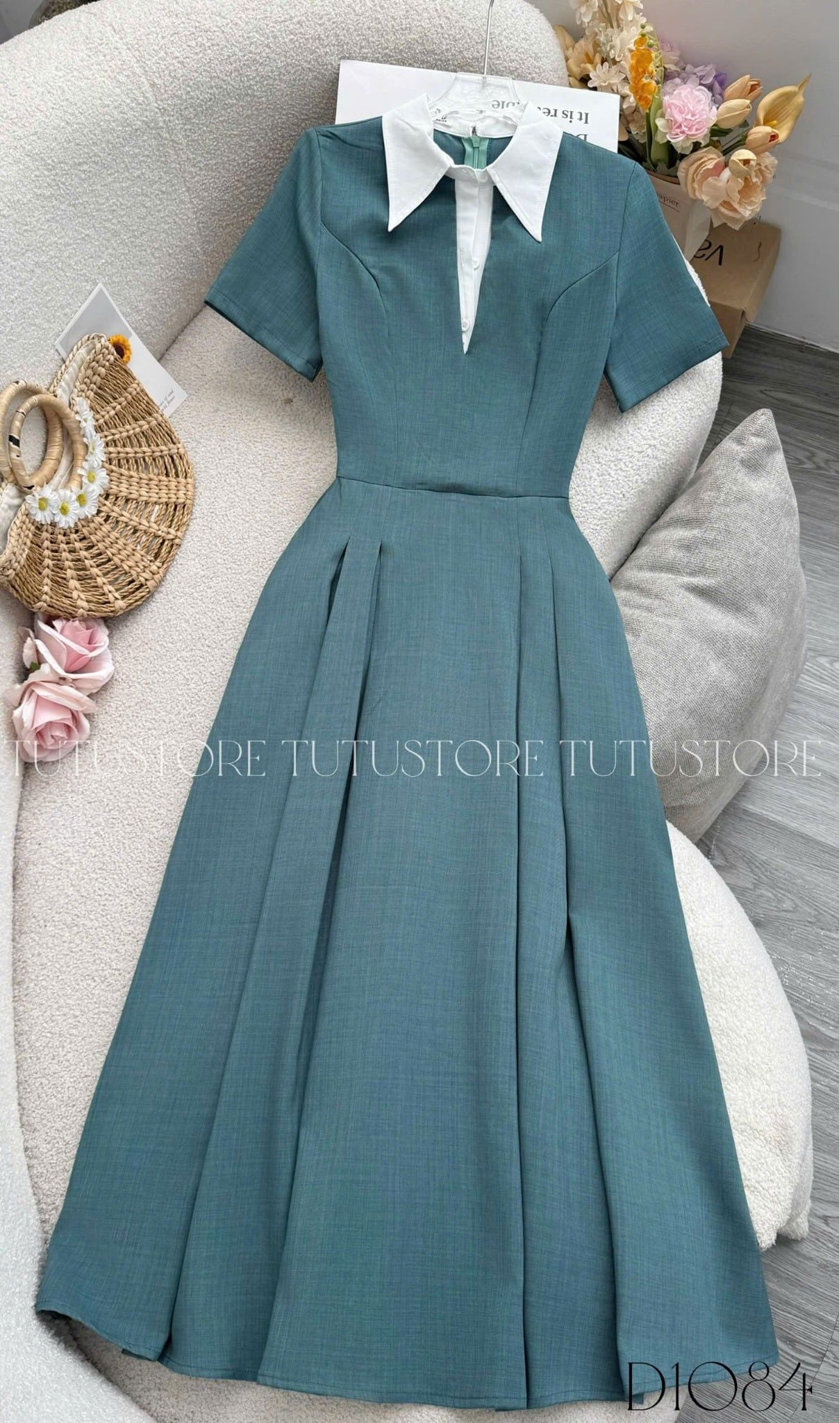 Váy Bố Xước Cổ Sơ Mi Phù Hợp Đi Chơi Thiết Kế TuTu Store Dành Cho Nữ -Mã D1084