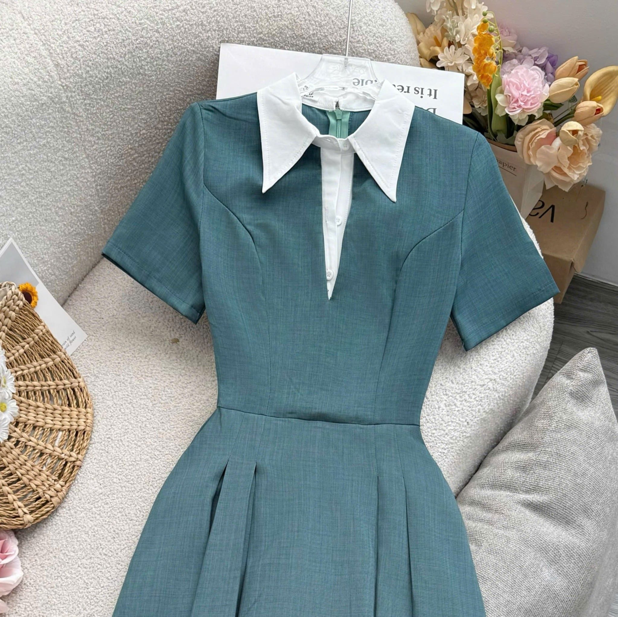Váy Bố Xước Cổ Sơ Mi Phù Hợp Đi Chơi Thiết Kế TuTu Store Dành Cho Nữ -Mã D1084