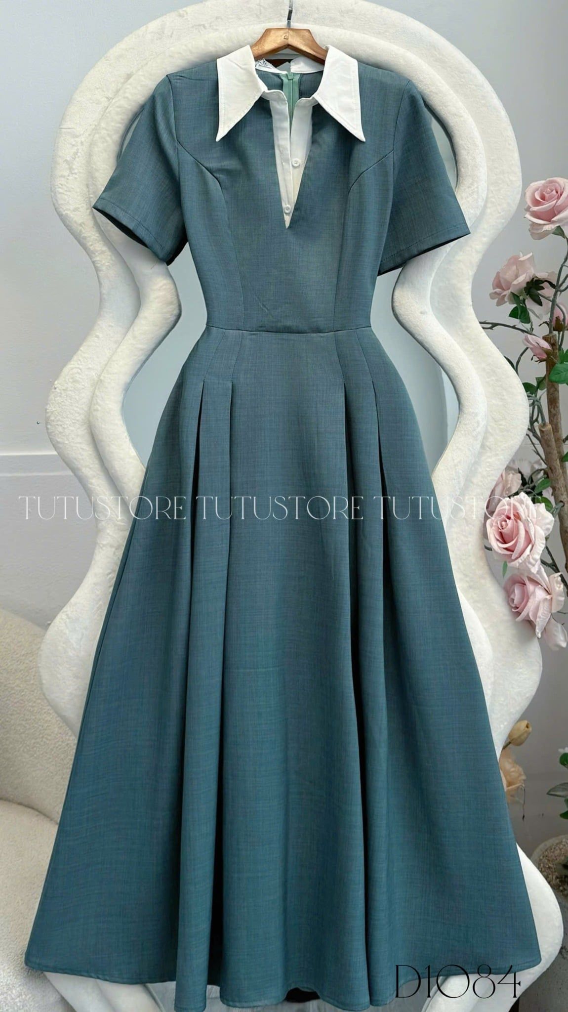 Váy Bố Xước Cổ Sơ Mi Phù Hợp Đi Chơi Thiết Kế TuTu Store Dành Cho Nữ -Mã D1084