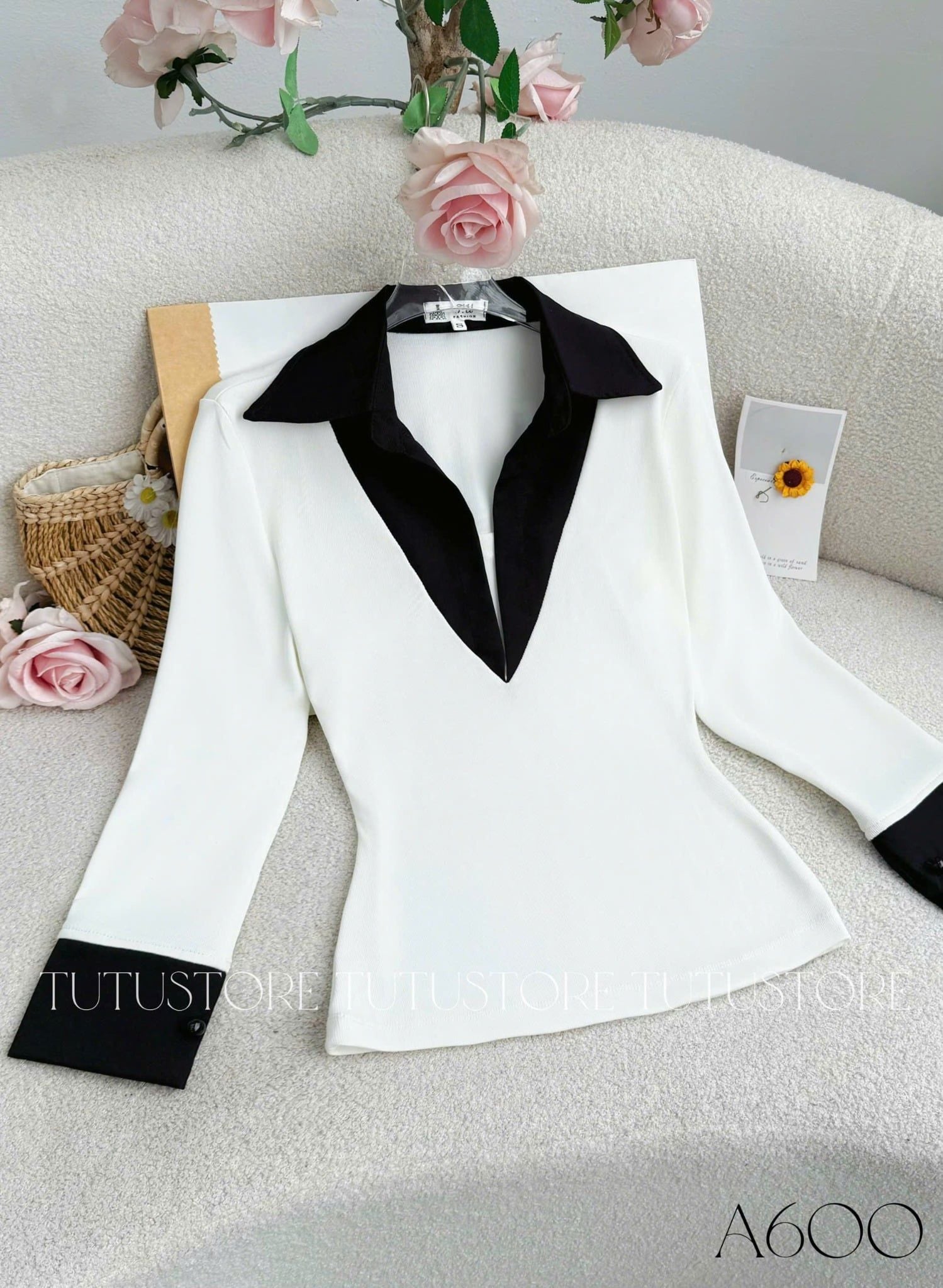 Áo Thiết Kế Kiểu Phối Cổ Sơ Mi Công Sở TuTu Store Mã A600