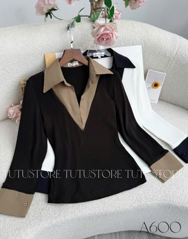 Áo Thiết Kế Kiểu Phối Cổ Sơ Mi Công Sở TuTu Store Mã A600