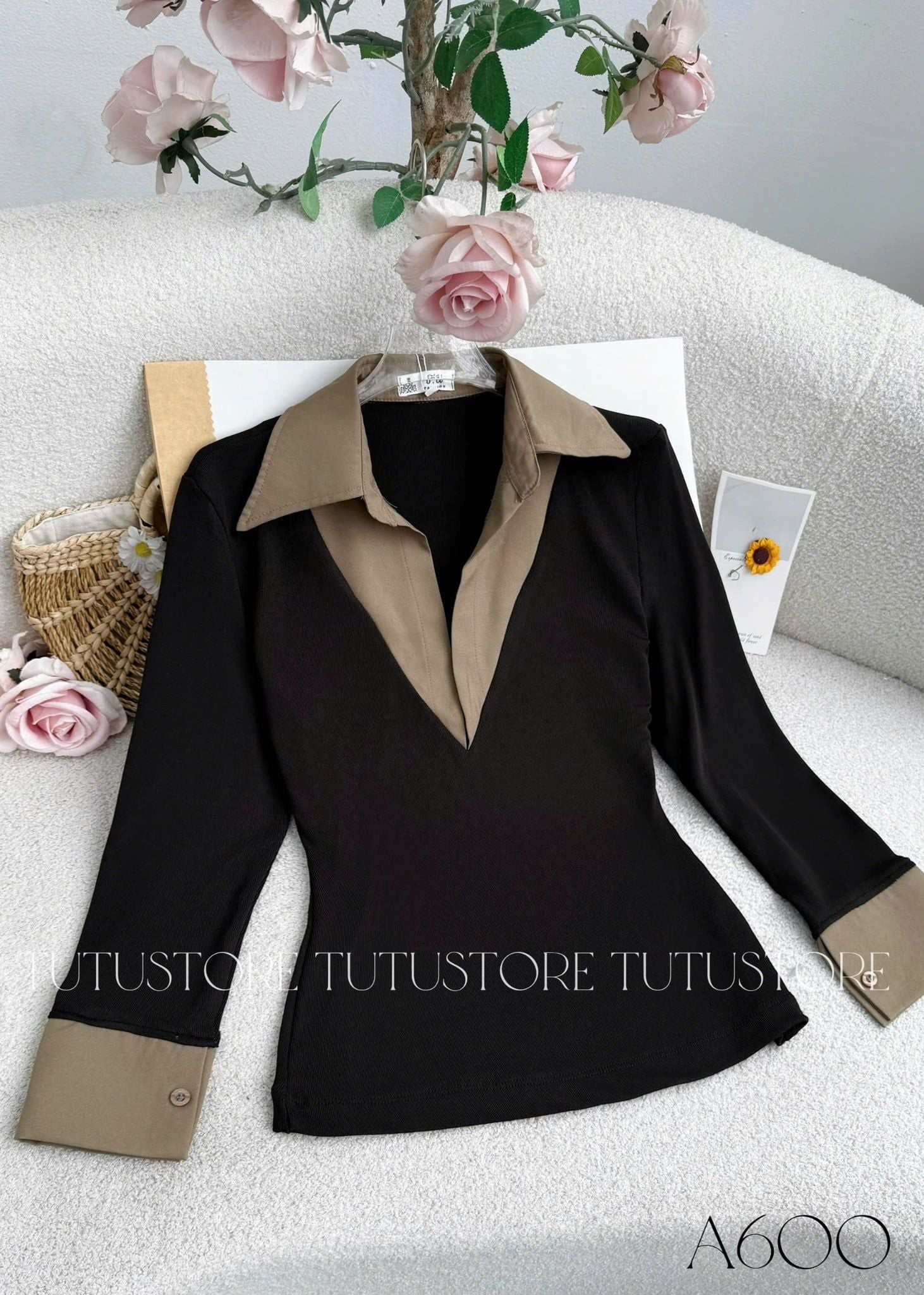 Áo Thiết Kế Kiểu Phối Cổ Sơ Mi Công Sở TuTu Store Mã A600