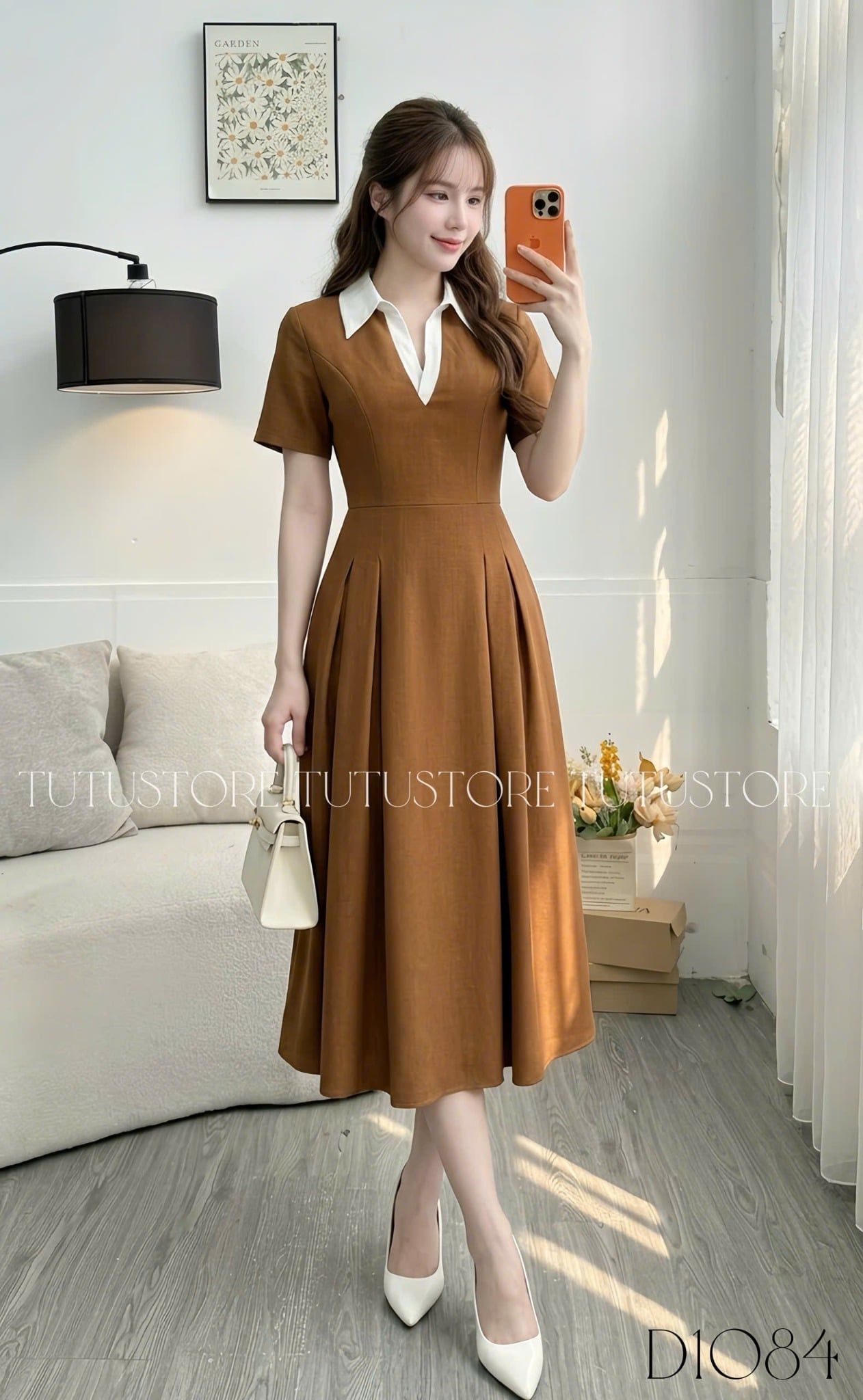 Váy Bố Xước Cổ Sơ Mi Phù Hợp Đi Chơi Thiết Kế TuTu Store Dành Cho Nữ -Mã D1084
