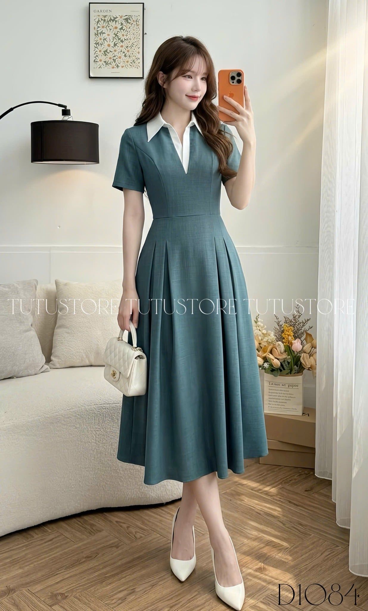Váy Bố Xước Cổ Sơ Mi Phù Hợp Đi Chơi Thiết Kế TuTu Store Dành Cho Nữ -Mã D1084