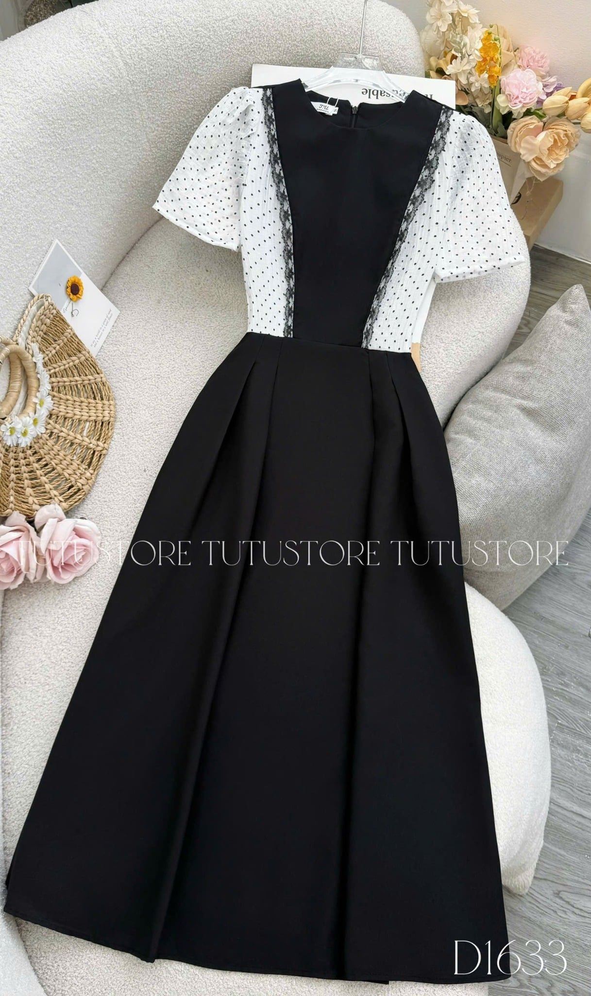 Đầm Liền Thiết Kế Kiểu Sơ Mi Tay Bồng Phối Yếm Đi Chơi TuTu Store Mã D1633