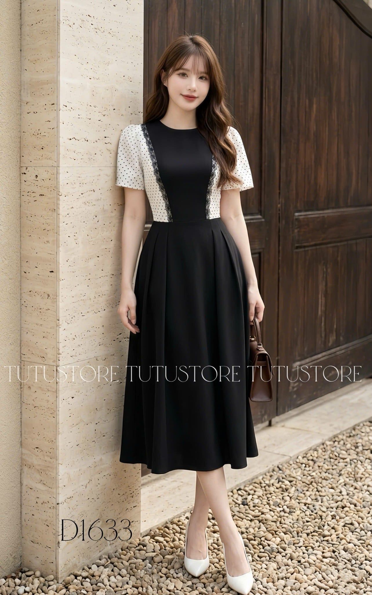 Đầm Liền Thiết Kế Kiểu Sơ Mi Tay Bồng Phối Yếm Đi Chơi TuTu Store Mã D1633